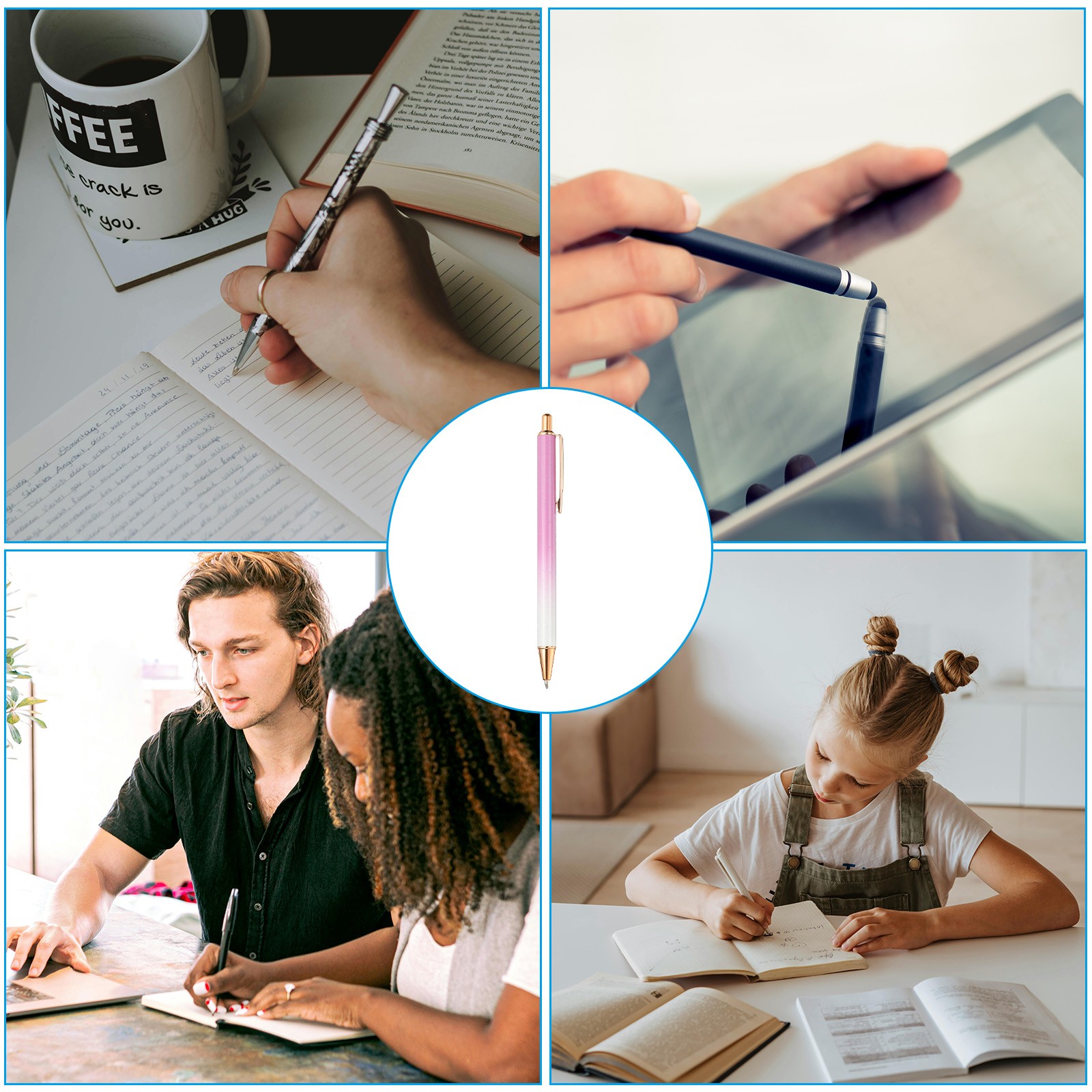 Metal Ballpoint Pen, 4Pcs Retractable Pens Black Ink Style 2, Purple/White