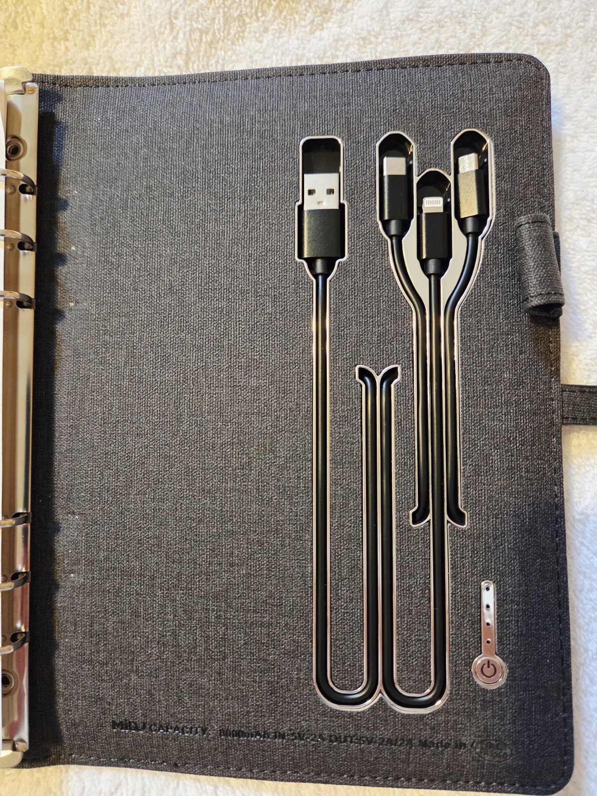 Organizer Notebook with Wireless Charging/USB Lightning/ Micro USB/Apple Charger