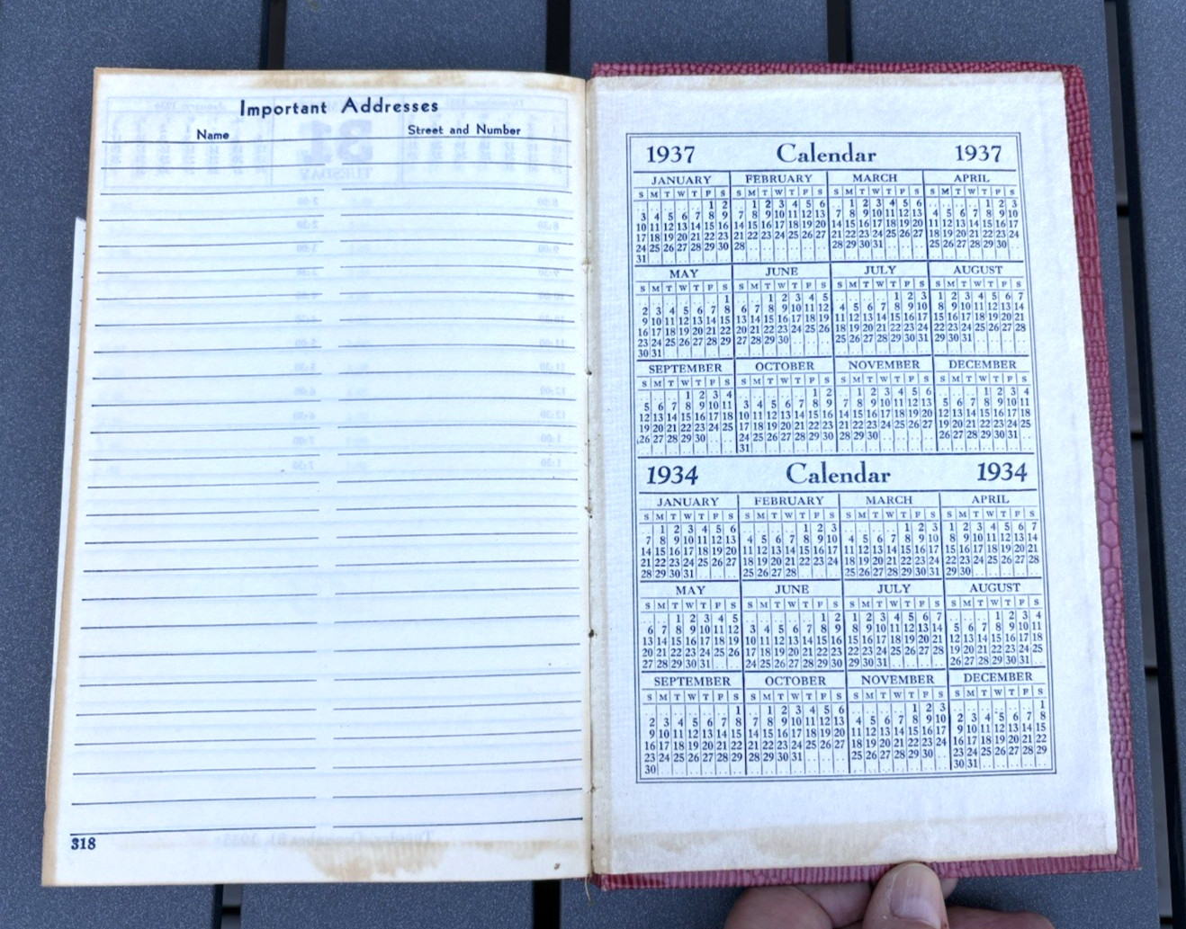 Vintage junk journal diary memo book Daily Calendar 1935 pink faux lizard unused