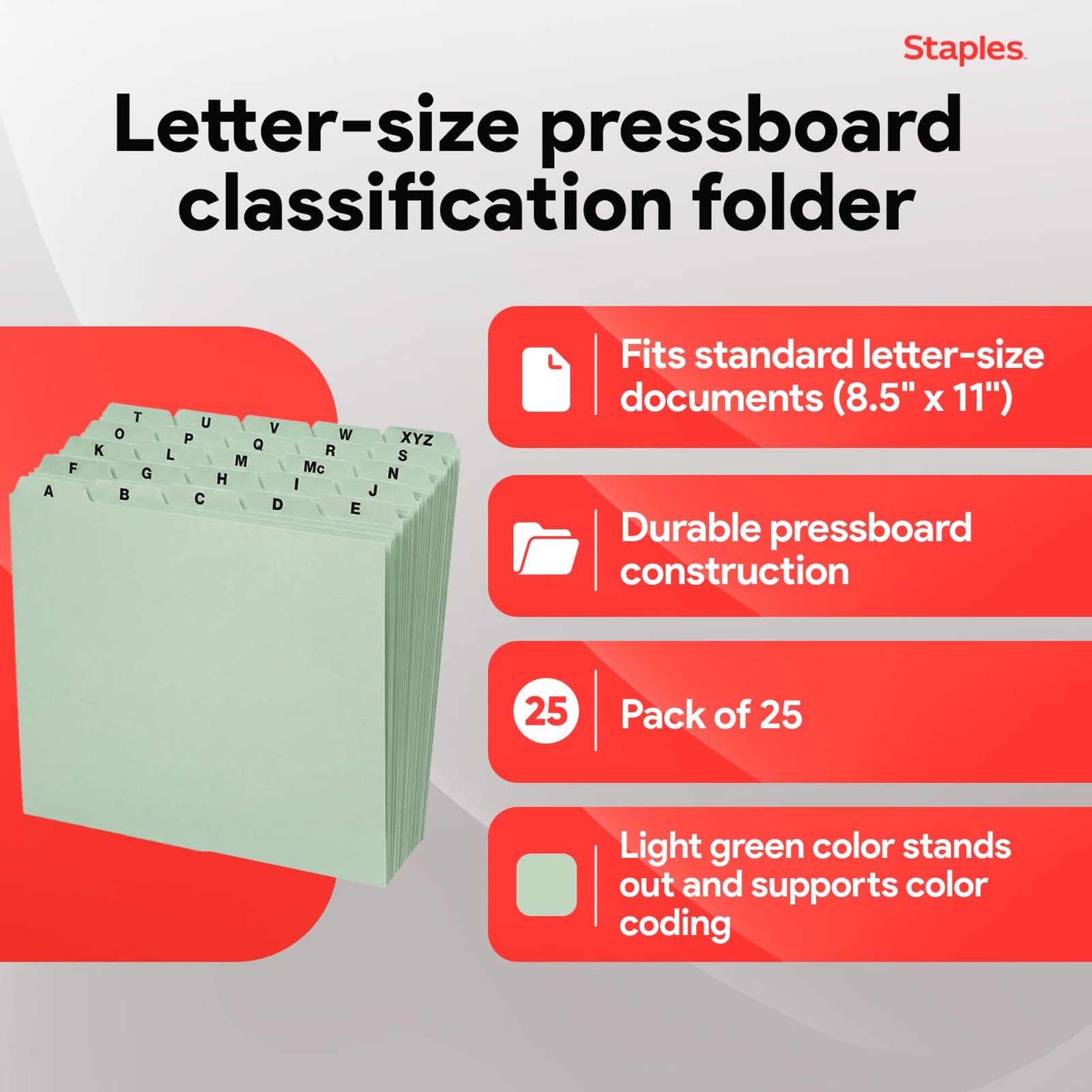 Staples A–Z Index File Guides, Letter Size, Light Green, Durable Alphabetical Fi