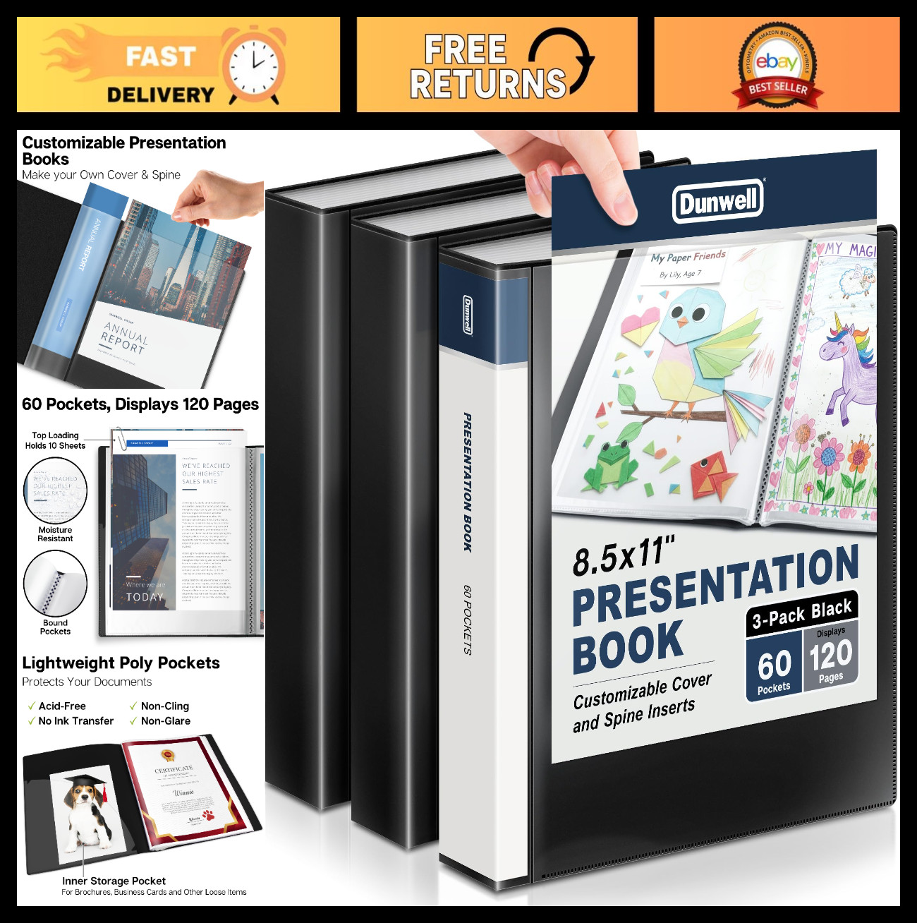 60-Pocket Presentation Binder Set – 120 Pages, 8.5×11 Document Organizer, Photo
