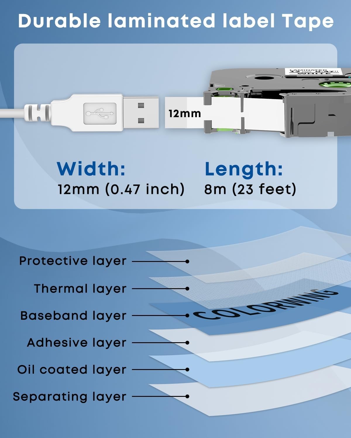 10PK For Brother P-Touch TZe-231 TZ-231 12mm White Standard Laminated Label Tape