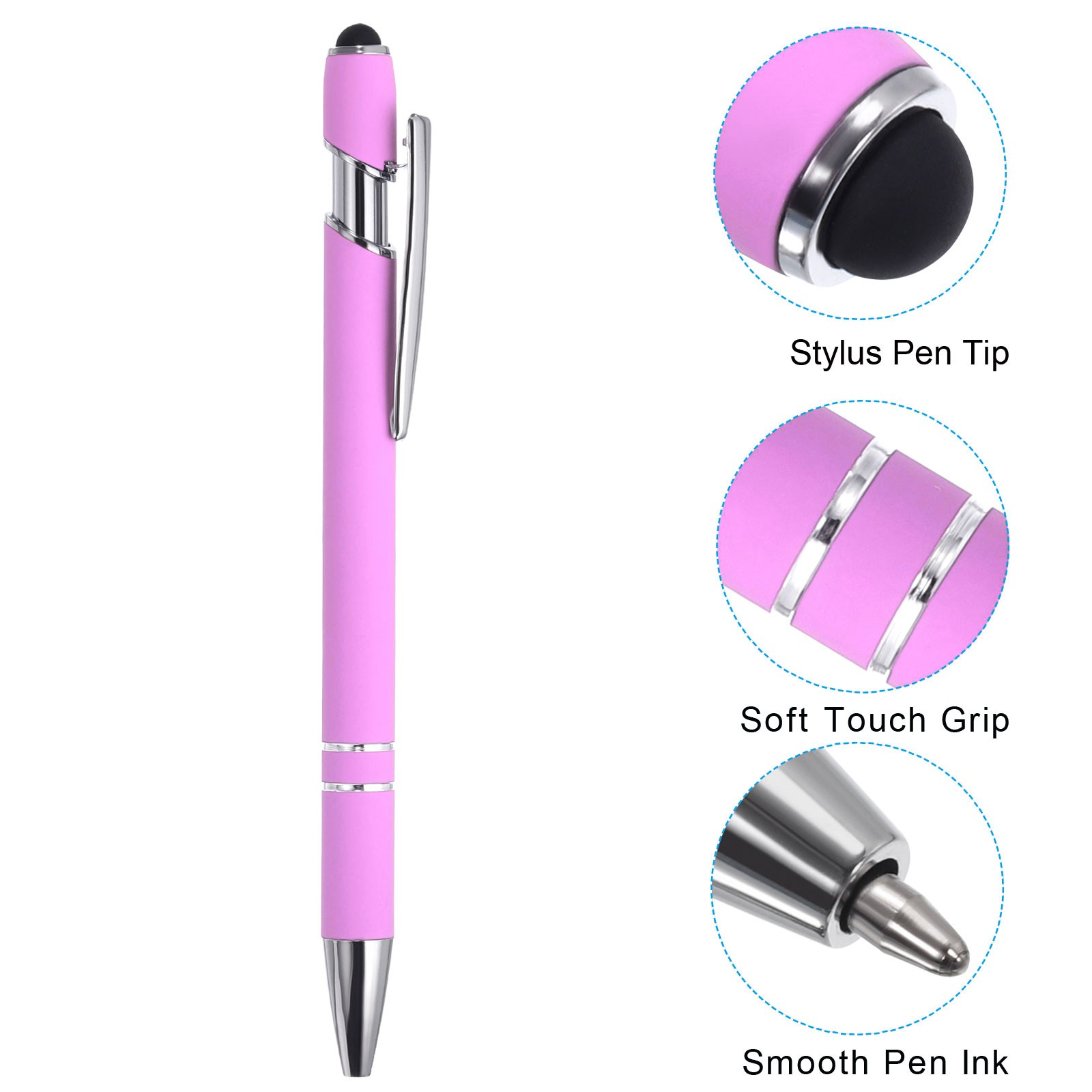 Ballpoint Pen with Tip, 12 Pack 2 in 1 Metal Pen Style 1, Light Purple