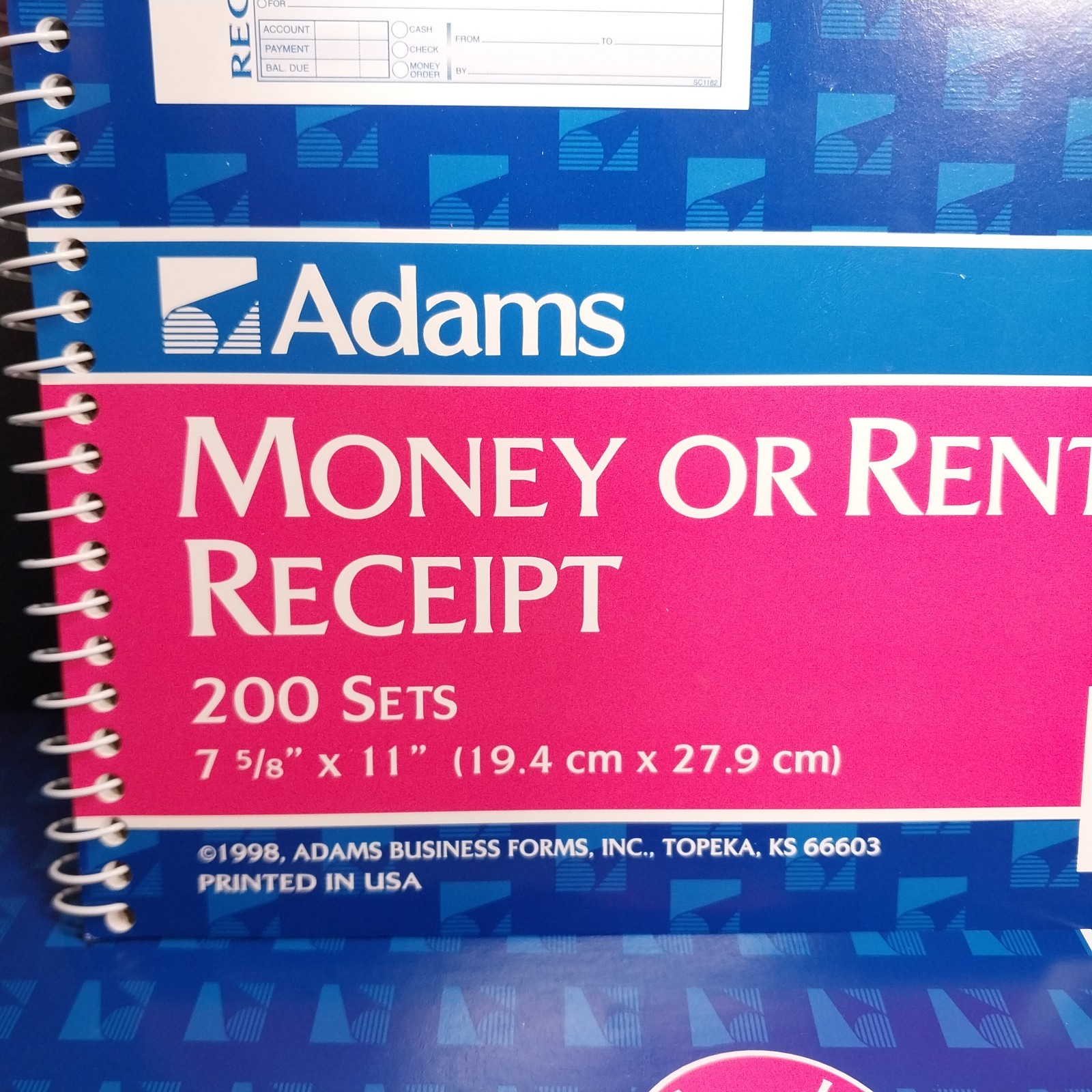 Pack of 5 Adams Money Rent Receipt Books 7-5/8″ x 11″ Carbonless 2 Part SC1182