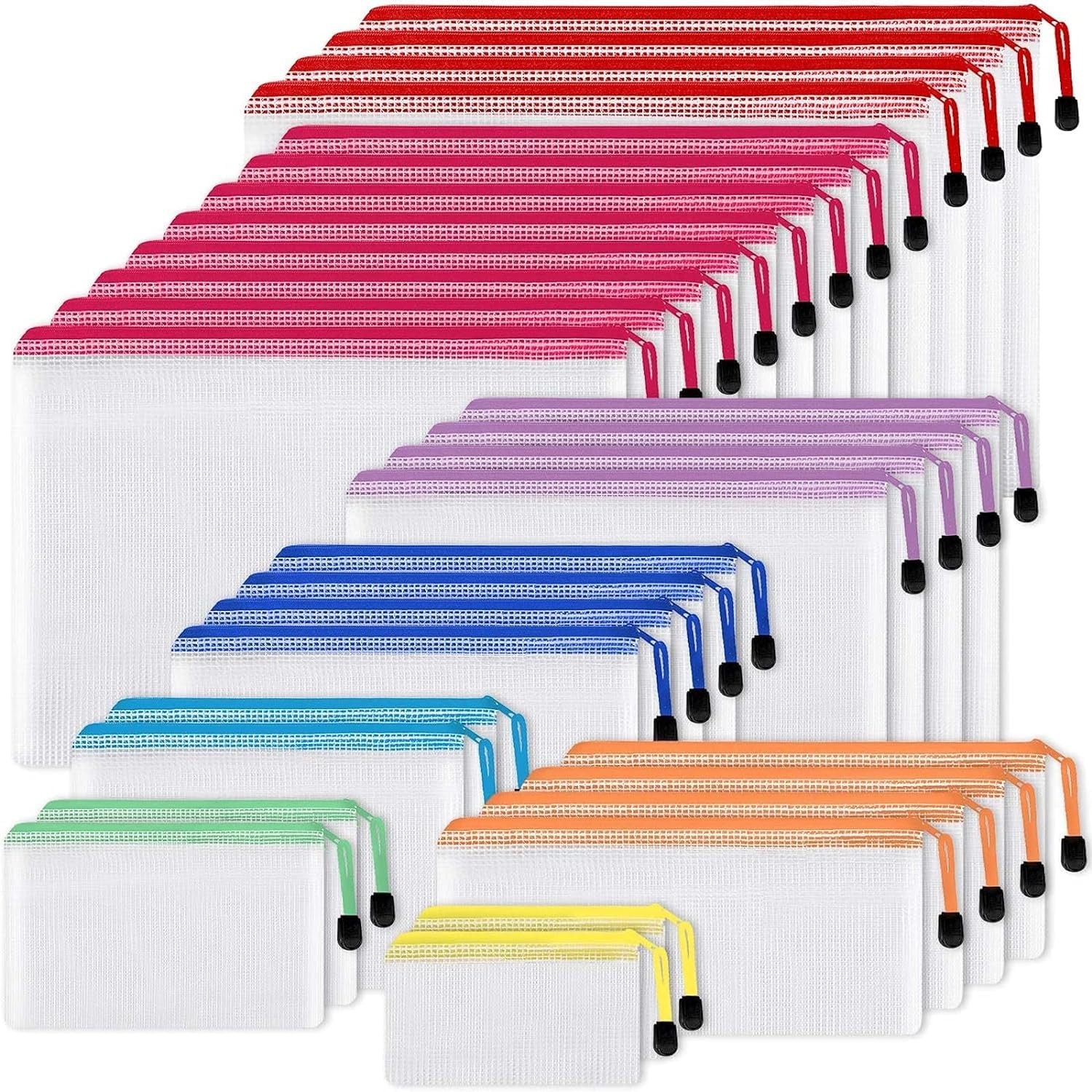 EOOUT 30pcs Mesh Zipper Pouch Bags, 8 Sizes Plastic Bags, 8 Colors Waterproof…