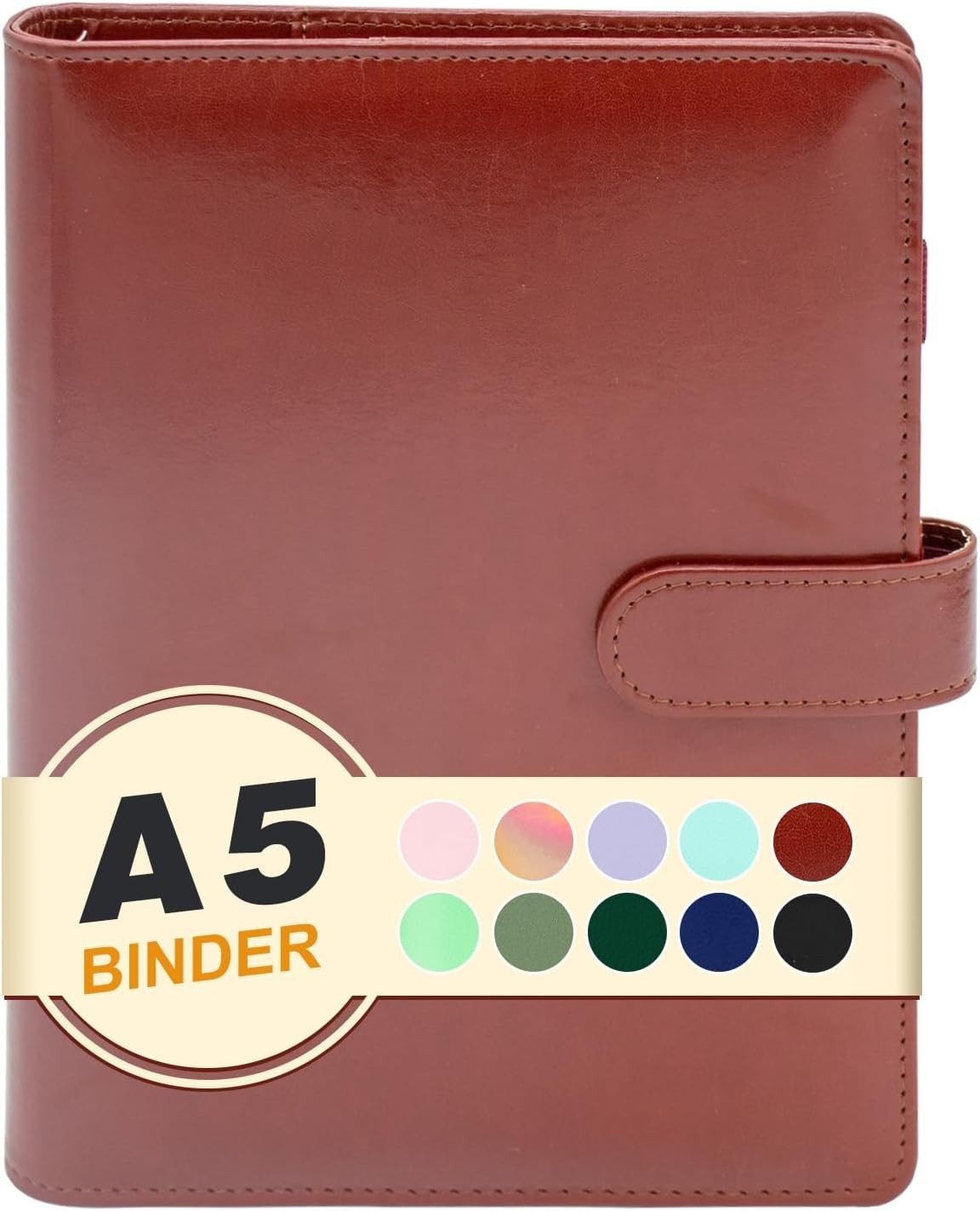 Stylish A5 Faux Leather 6-Ring Binder with Magnetic Closure for Everyday Use