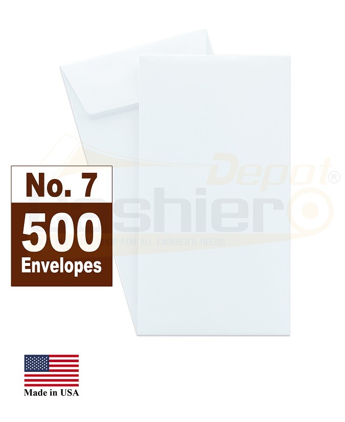 Cashier Depot #7 Coin Envelopes, 3 1/2 X 6 1/2, Premium 24lb. White, 500/Box