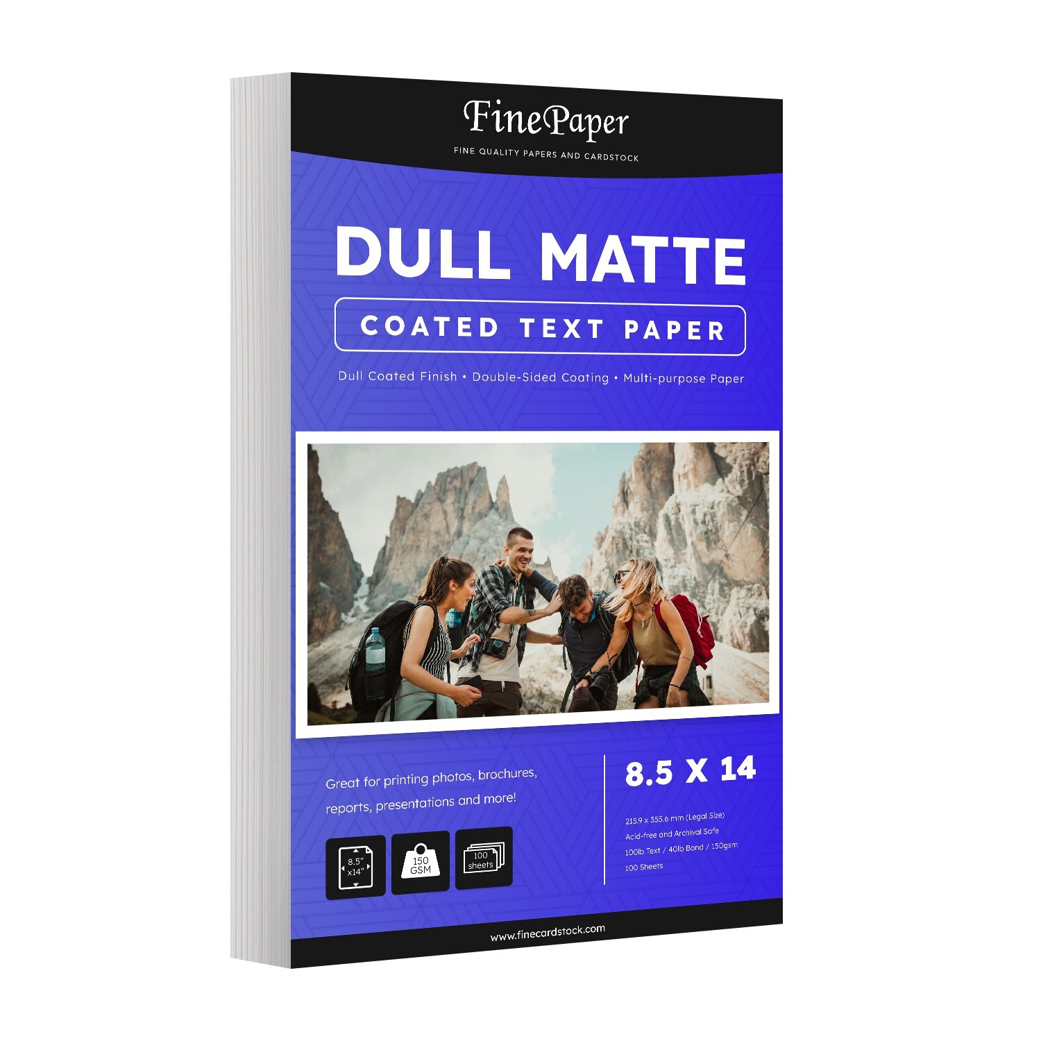 Dull 100lb Text Digital Low Gloss Paper, C2S, 8.5 x 14, 100 Sheets