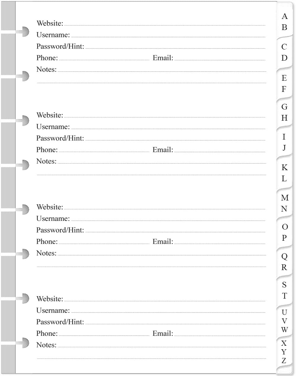 A5 TUL Discbound Password Book Refills – 5.8 inches X 8.3 inches, White