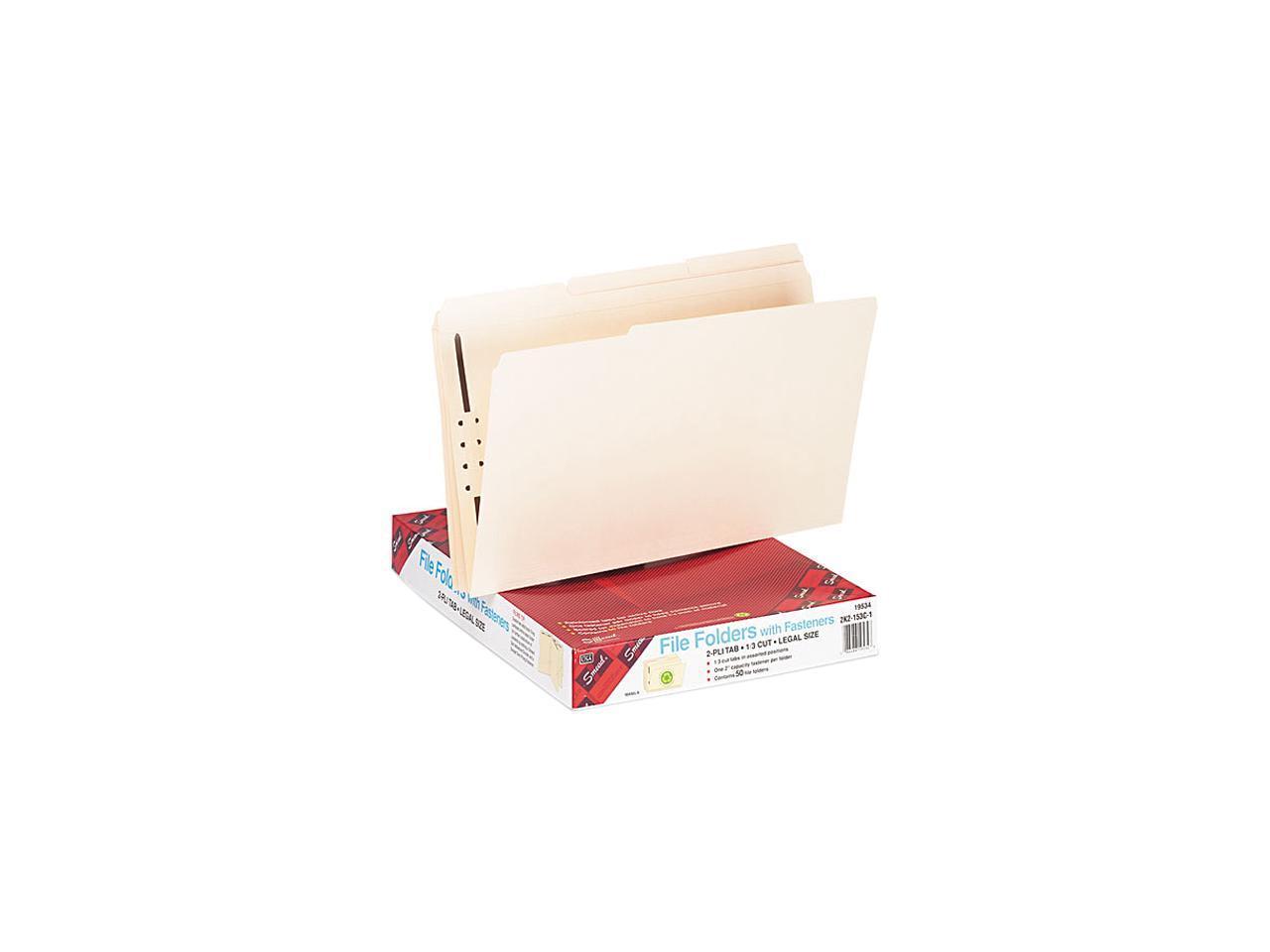Smead 19534 Folders, One Fastener, 1/3 Cut Assorted, Top Tab, Legal, Manila, 50/