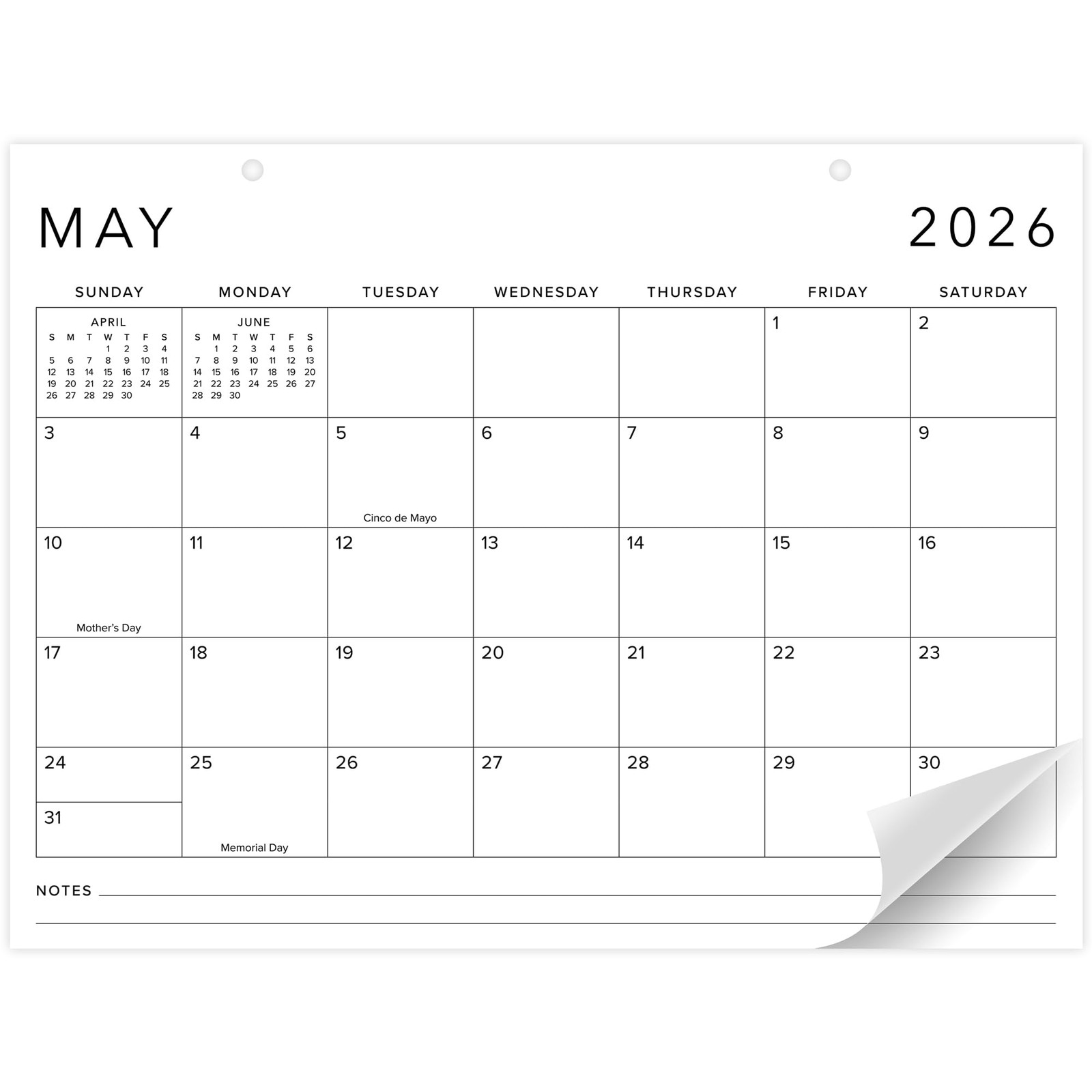 Aesthetic 2026 Desk Calendar 16″ x 12″ – Runs From January 2026 White-Black