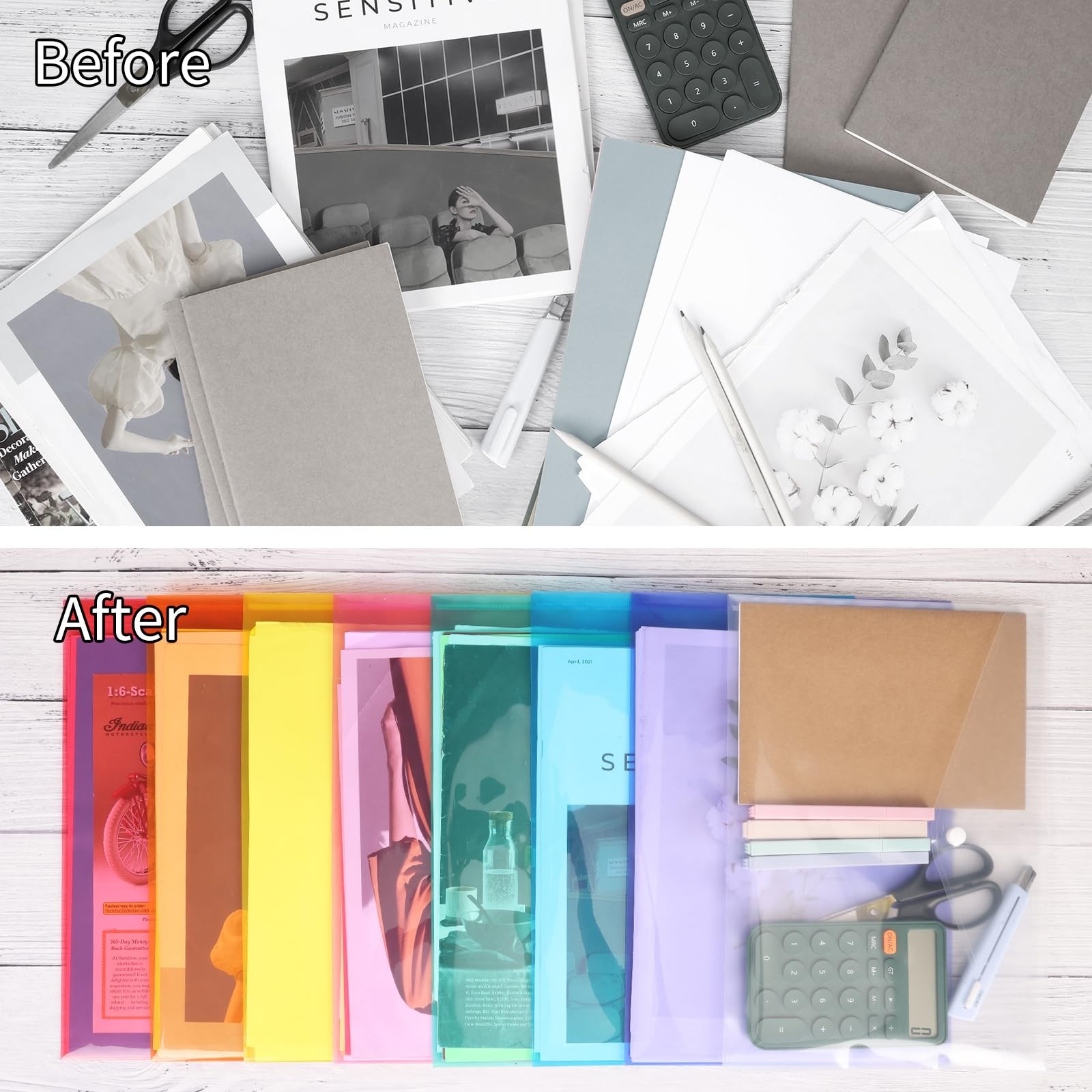EOOUT 48 Pack Plastic Envelopes Poly Envelopes with Snap Closure, Clear Docum…