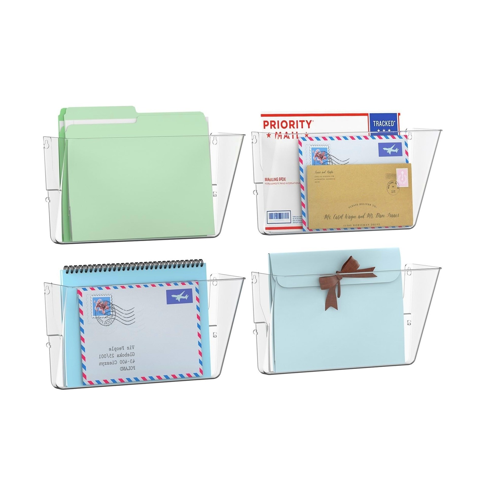 Gawerk 4 Pack Clear Single Pocket Wall File Holder Hanging Wall… FAST USA SHIP