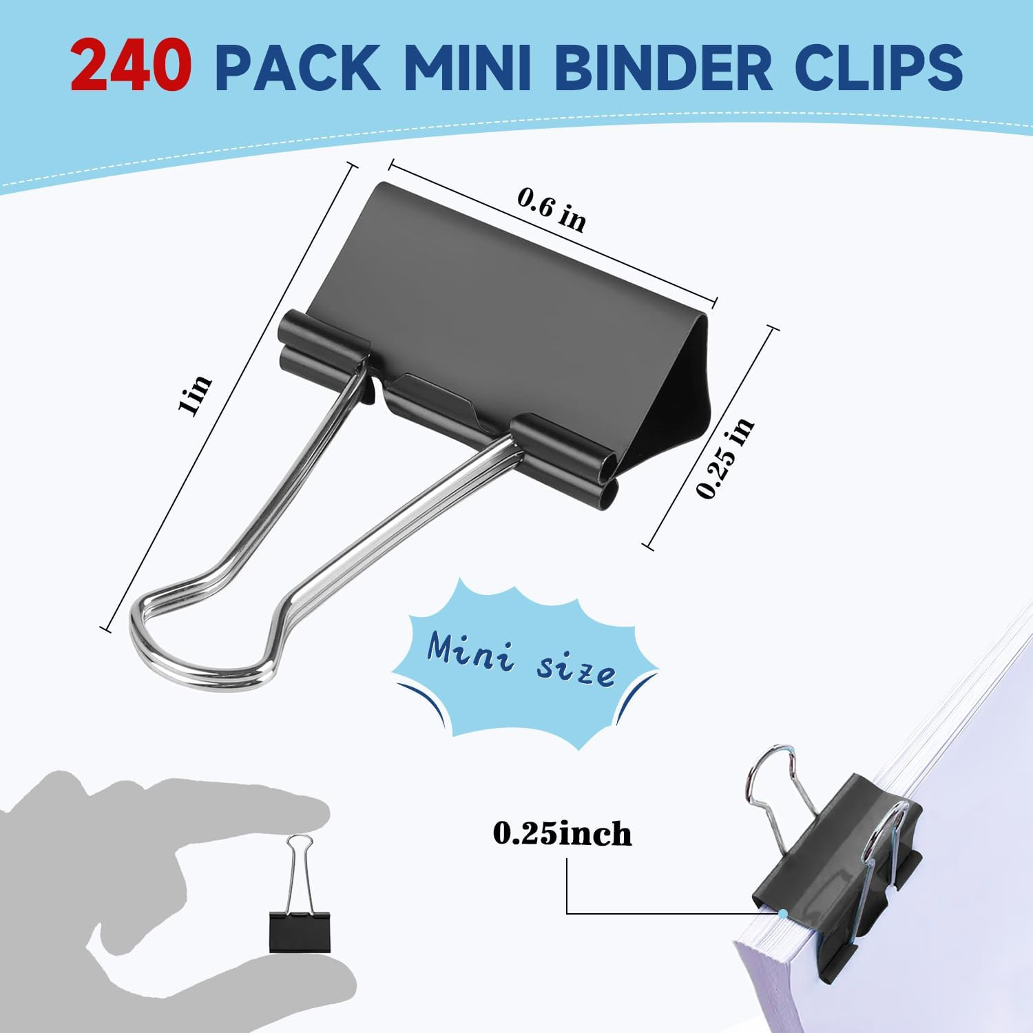 240 Pack Mini Binder Clips, Black Binder Clips, Small Paper Clips 15Mm 5/8 Inch.