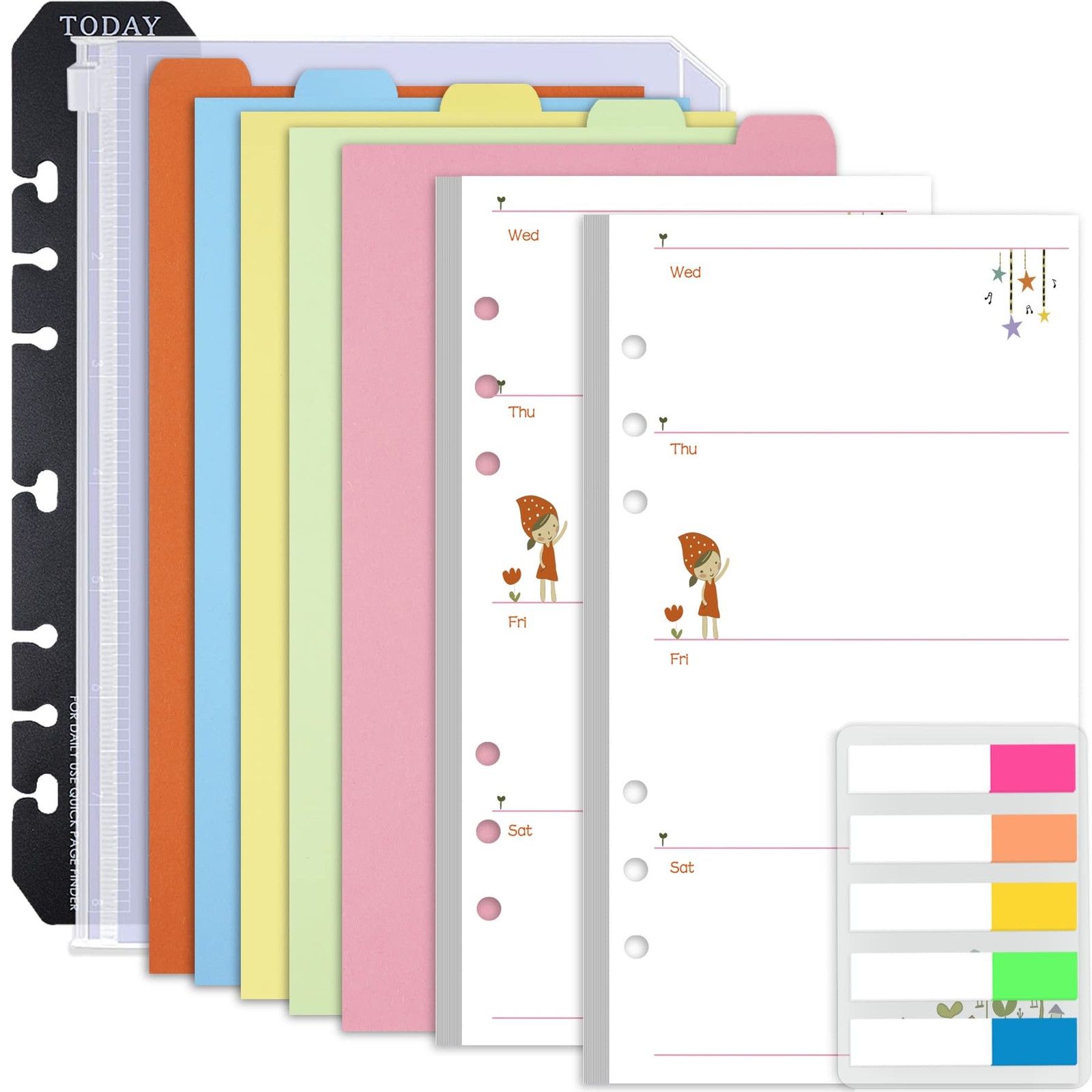 A6 Planner Inserts Weekly Planner Refills, 90 Pages Colorful 6-Ring Loose-leaf