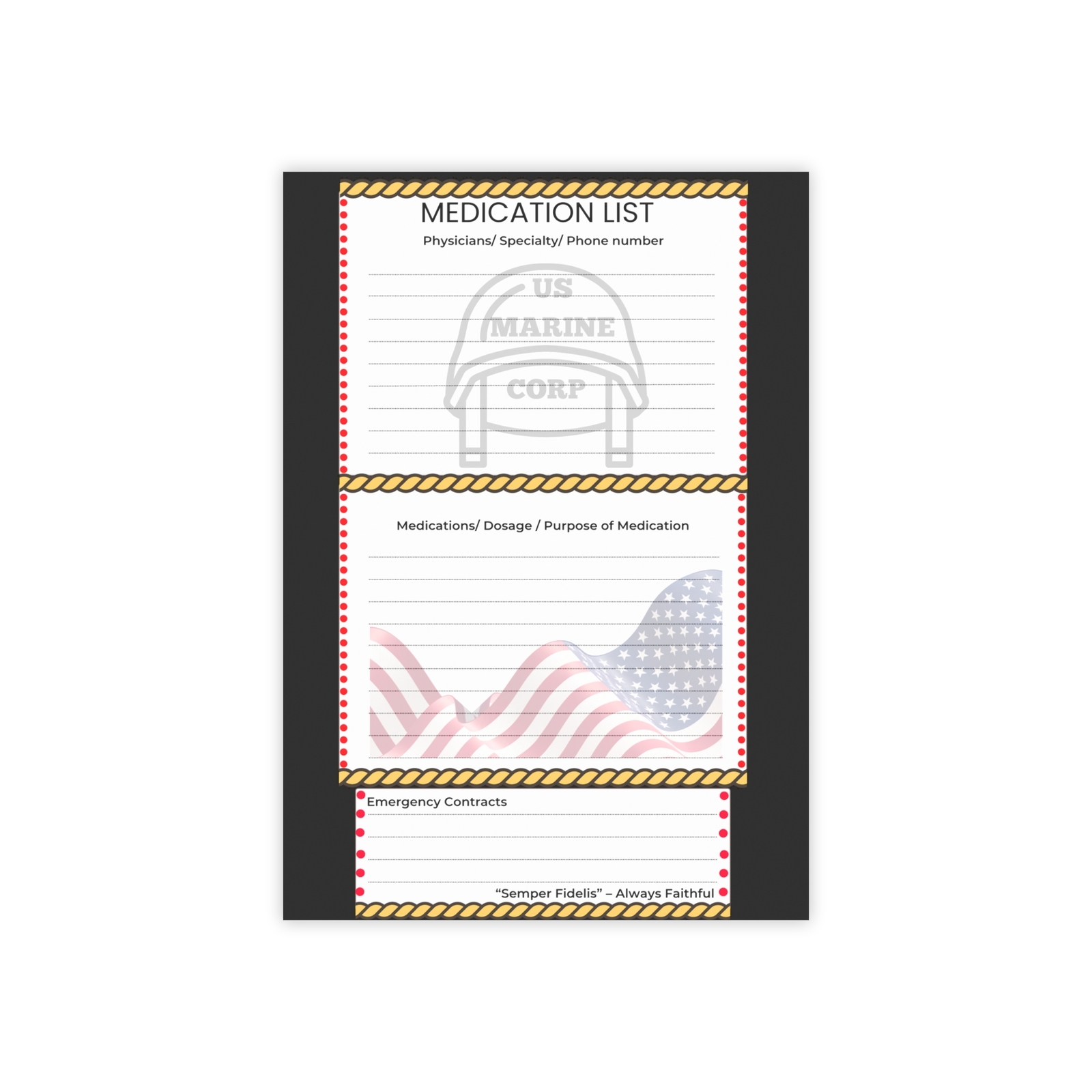US Marine Corp Medication List Organizer