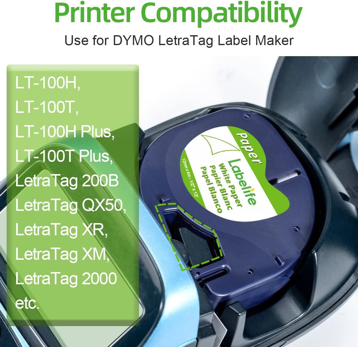 Compatible Dymo LetraTag Refill 91330 White Paper Label Tape 12mm 1/2″ LT-100H