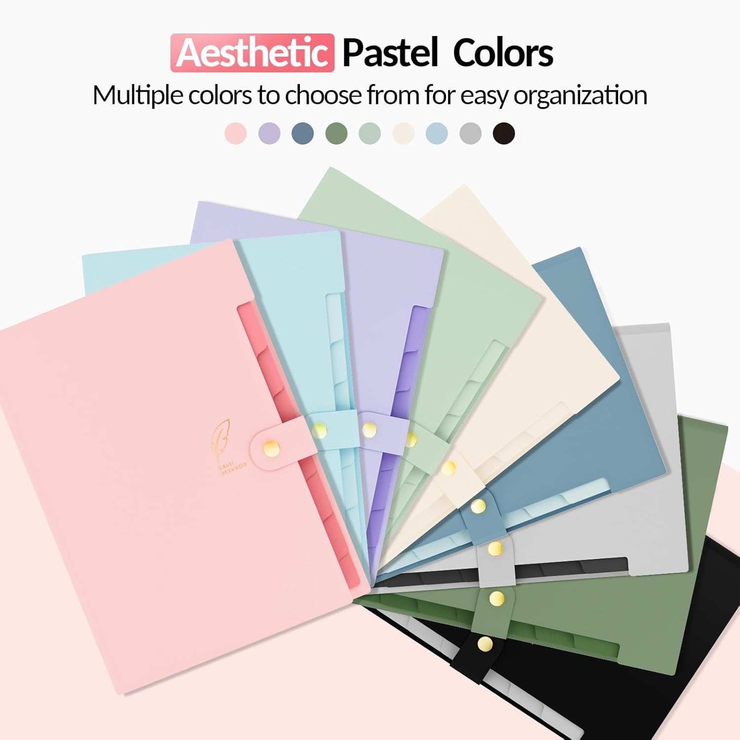 Sooez Aesthetic 8 Pocket Accordion File Organizer, Pastels Expanding File Folder