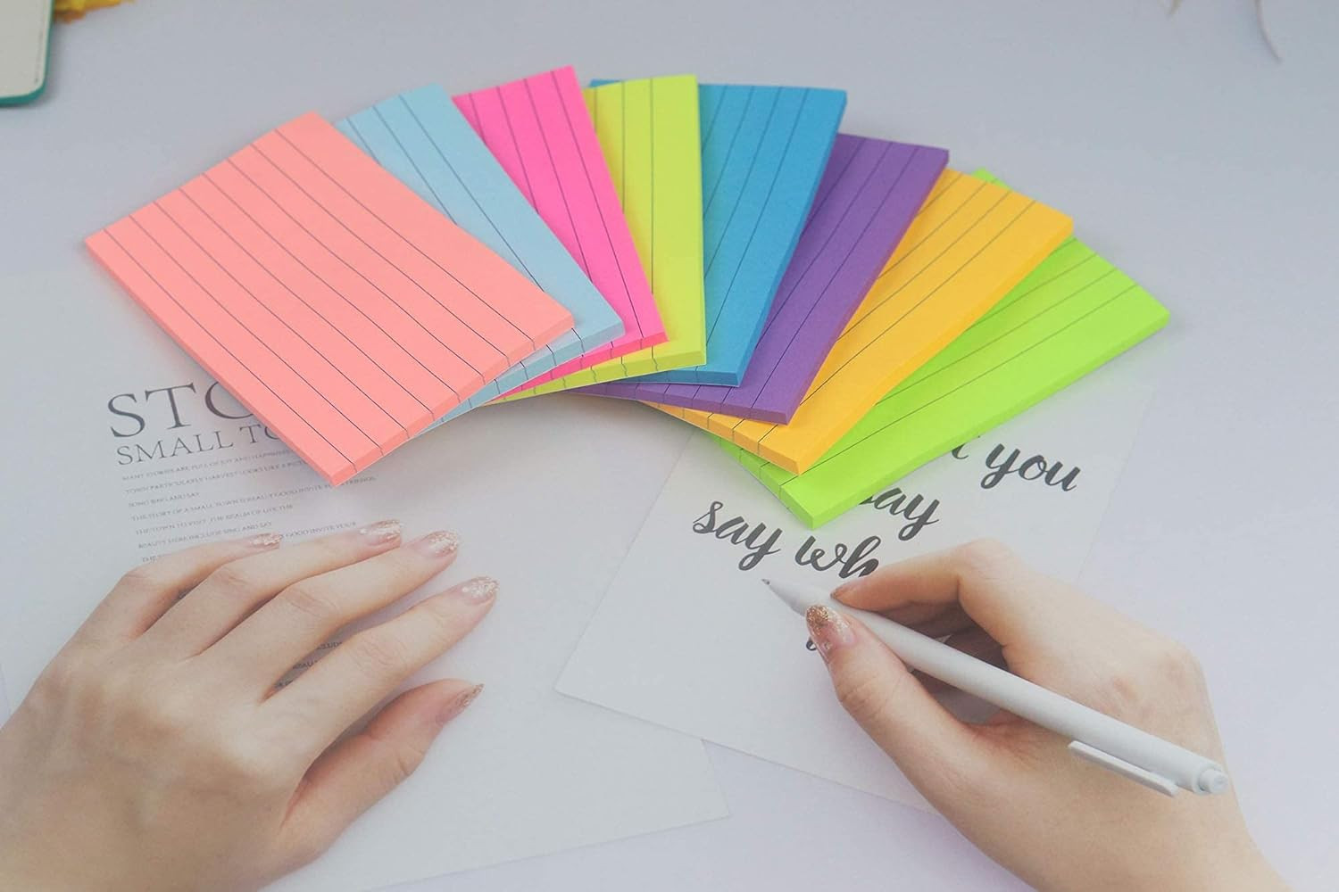 8 Pads Lined Sticky Notes 3X5 in Post, 8 Colors Self Sticky Notes Pad Its, Brigh