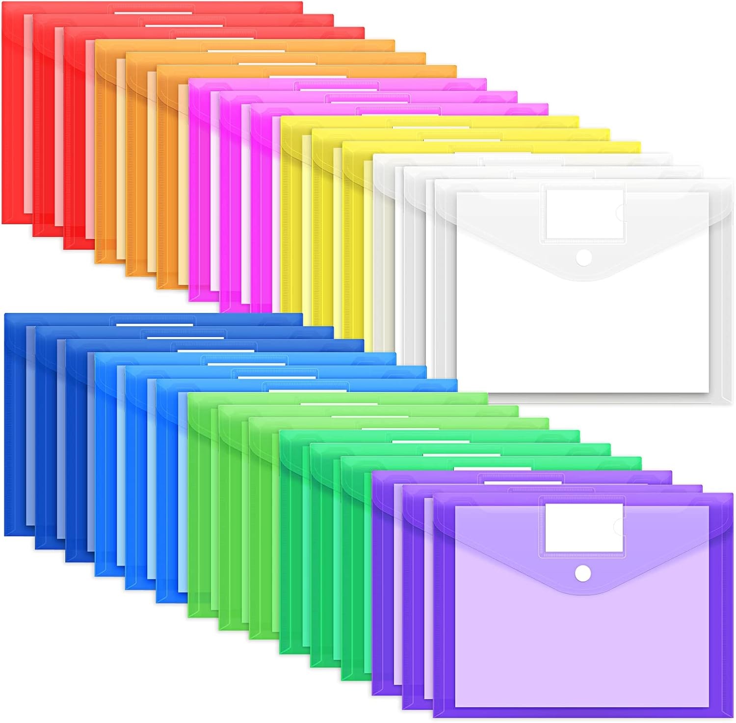 EOOUT 30 Pack 10 Color Plastic Envelopes Hook Loop Closure A4