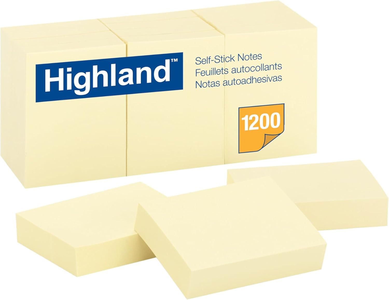 Highland Sticky Notes, 1.5 X 2 Inches, Yellow, 12 Pack (6539)