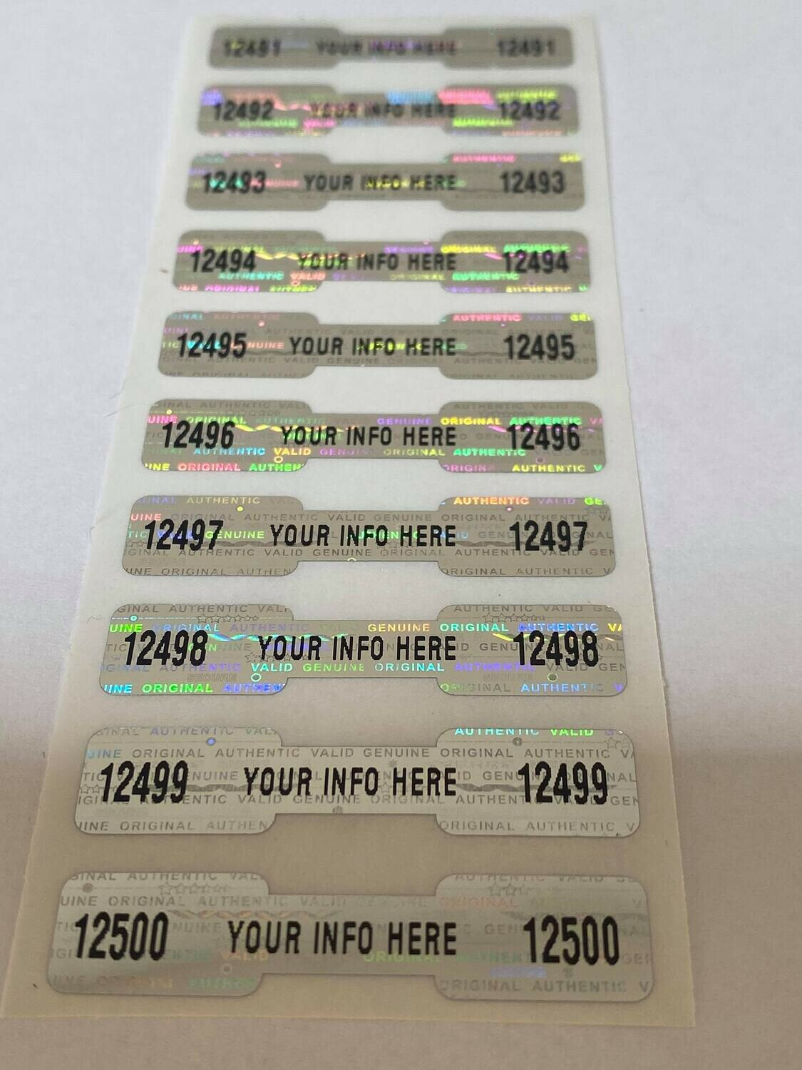 100 CUSTOM PRINTED TAMPER EVIDENT HOLOGRAM DOGBONE SECURITY VOID LABELS