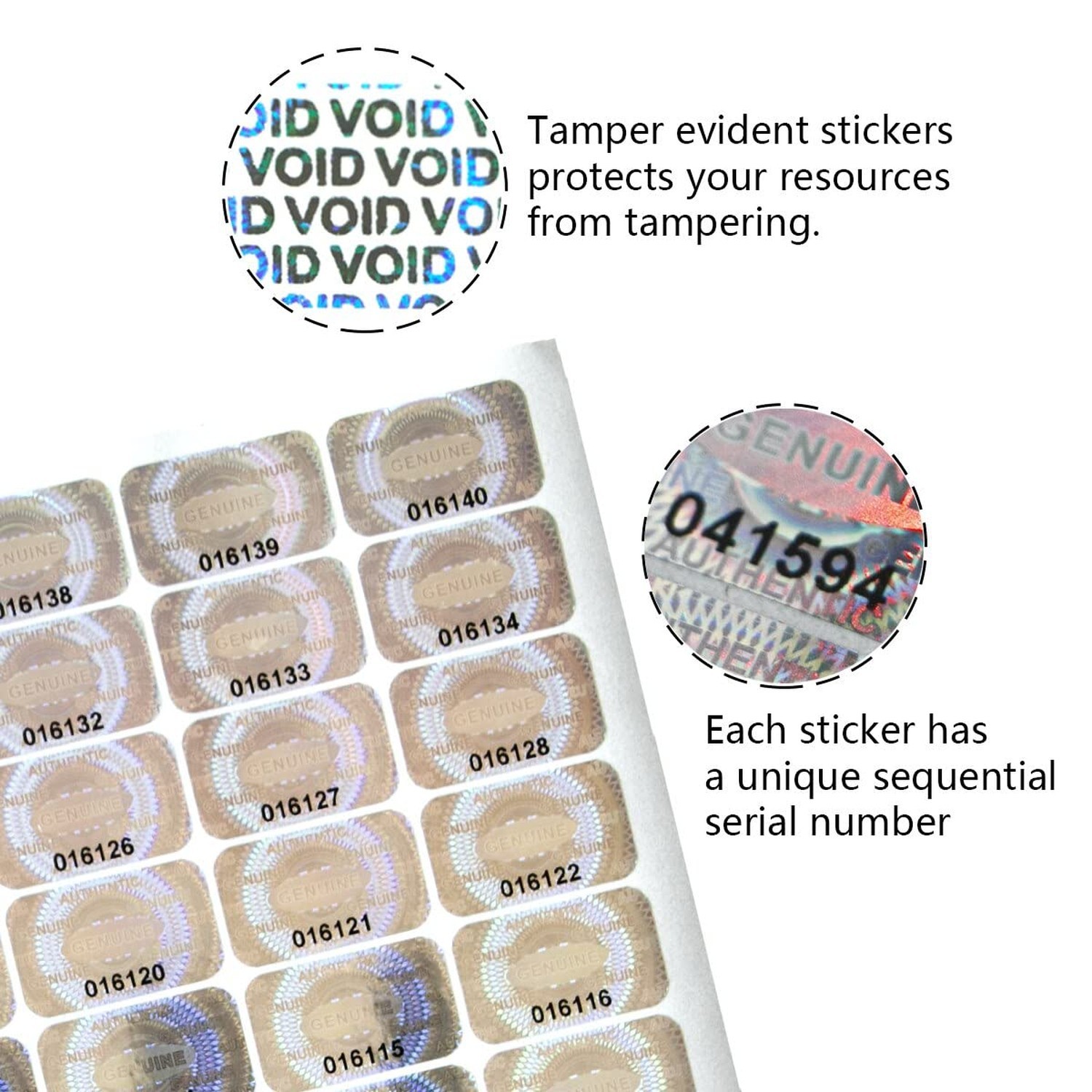300 Pcs Authentic Hologram Labels/Stickers Silver Transfer Tamper Evident Sec…