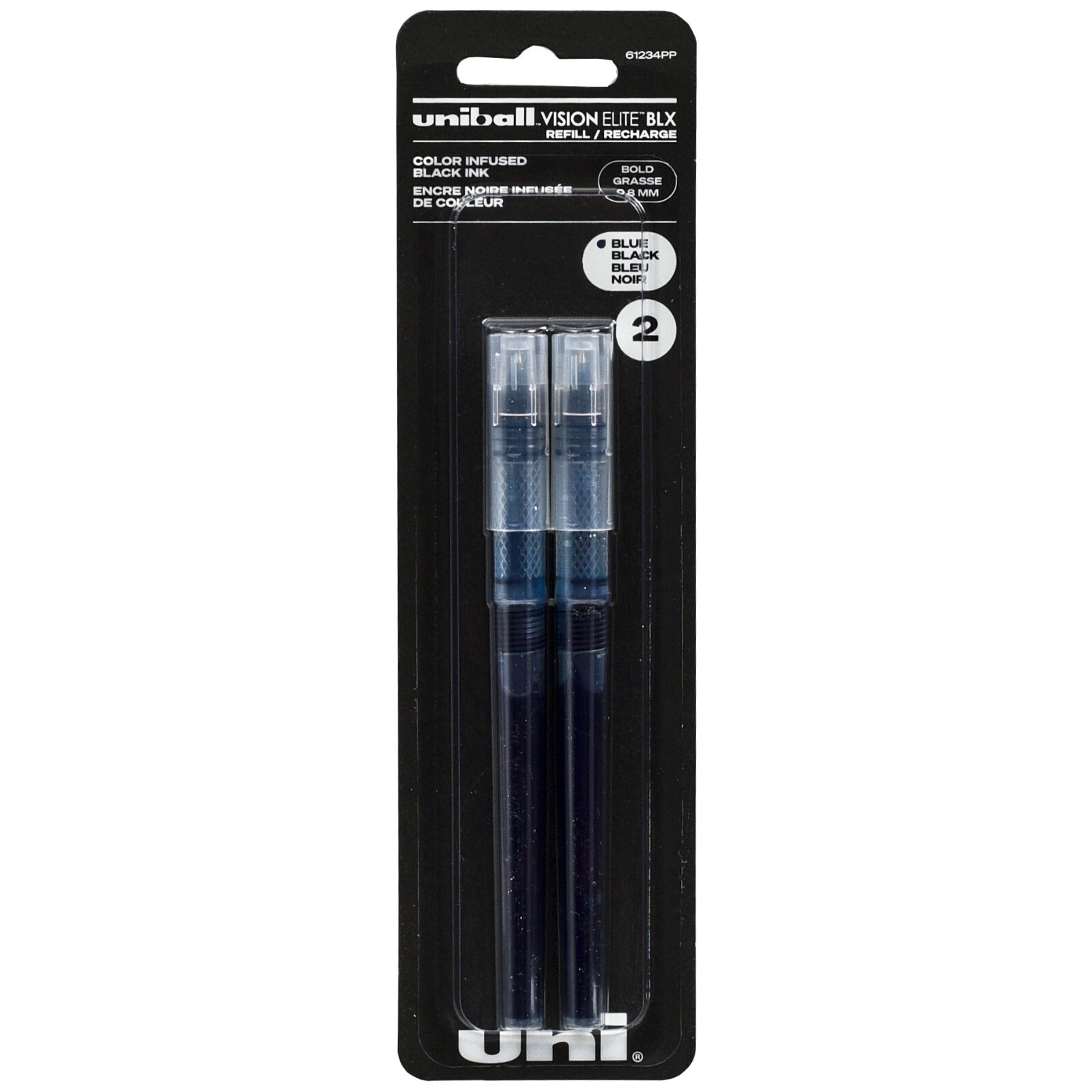 Uni-Ball Vision Elite, Blue Black Ink, 3 Pens Plus 3 Pk of Refills, 0.8mm Bold