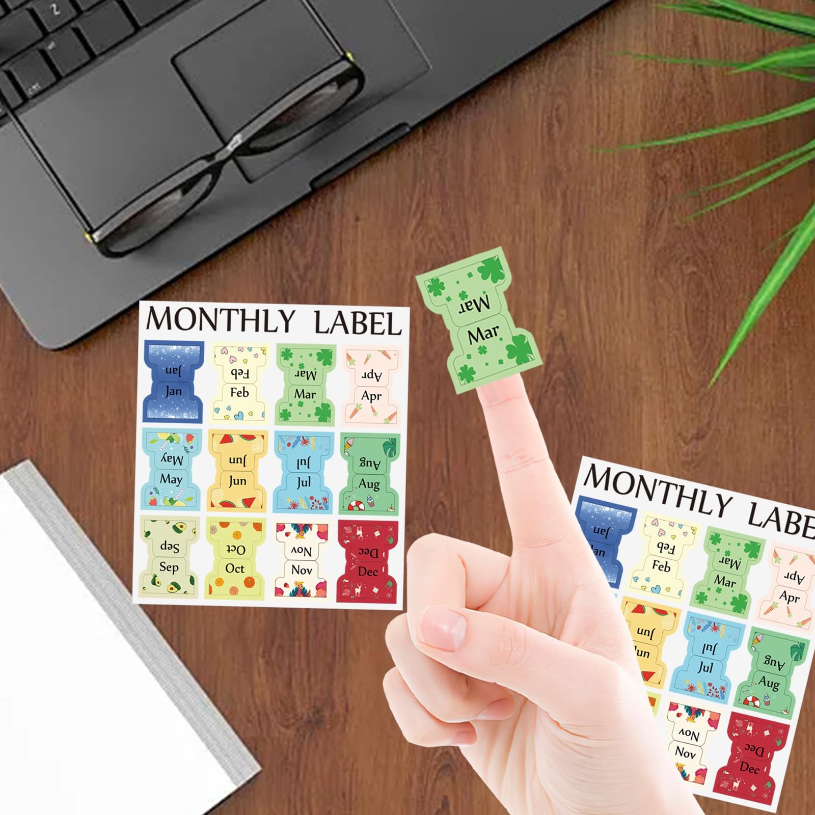 CIEMODA 2 Sheets Colorful Monthly Adhesive Tabs, 24 Pcs Monthly Divider Tabs,…