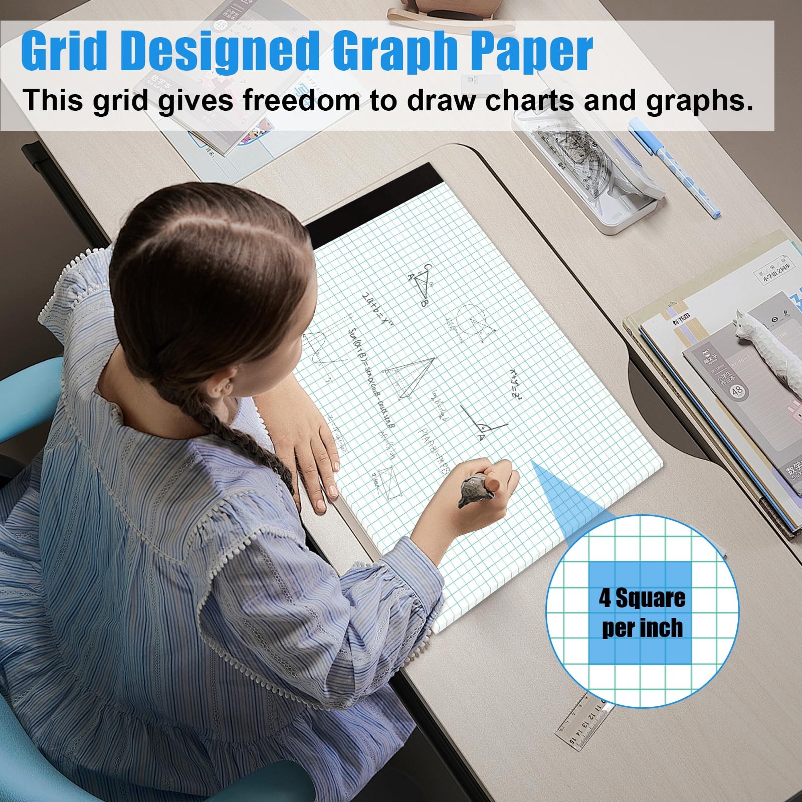 AZUREAL Grid Paper Notebook 8.5 x 11 Inches, 3 Pack graph paper pad, 70Gsm…