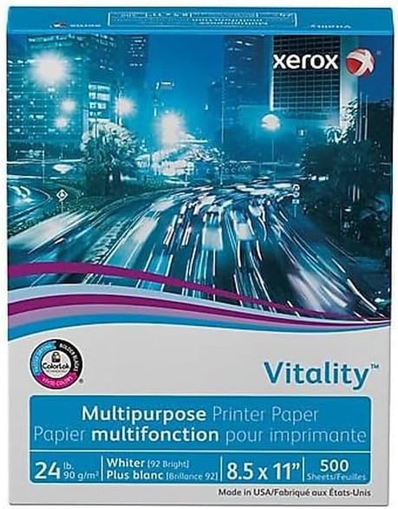 Xerox Vitality Multipurpose Print Paper, 92 Bright, 24 Lb Bond Weight, 8.5 X 11,