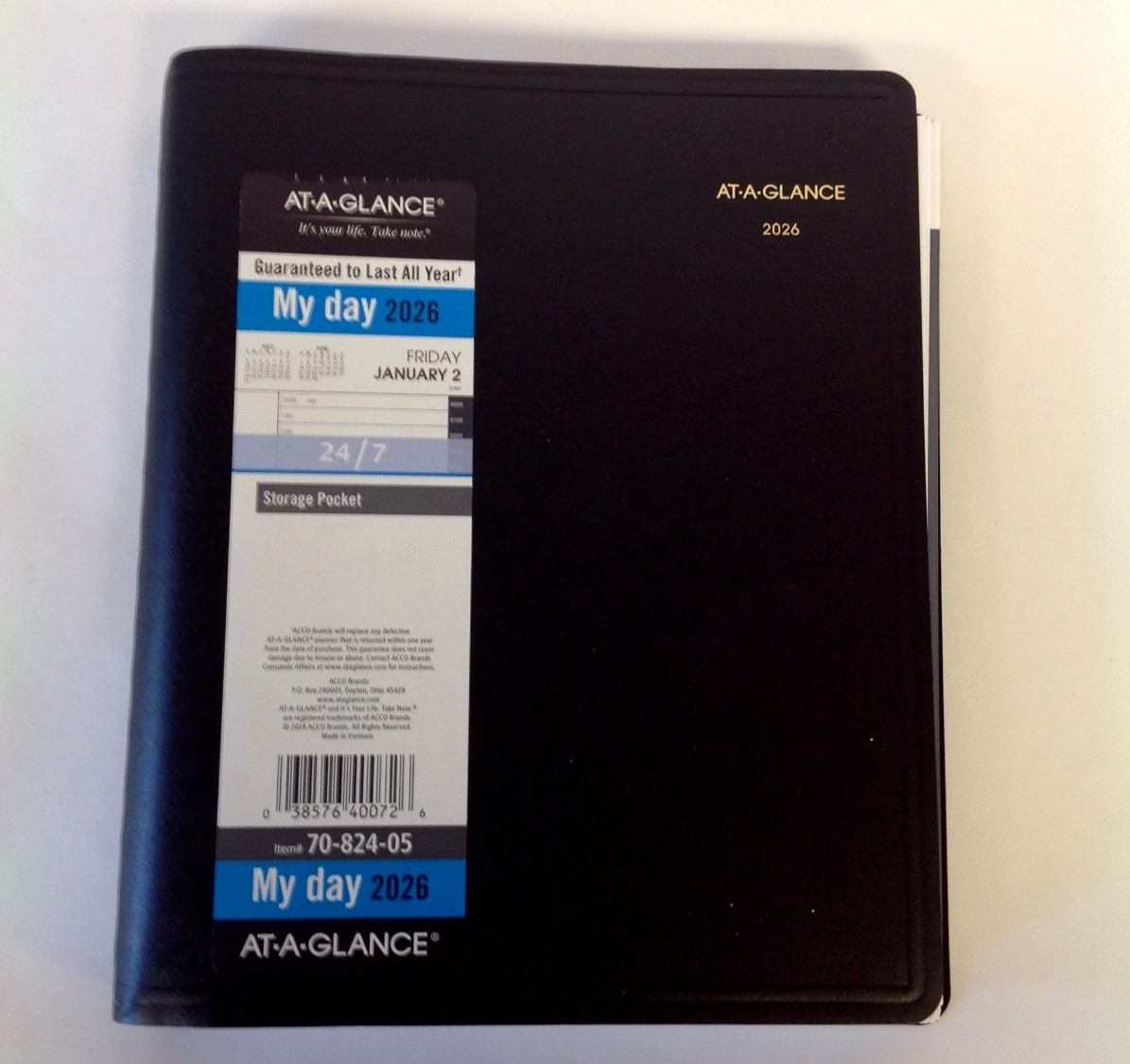 2026 At-A-Glance 70-824-05 My Day 24/7 Daily Appointment Book 7″ x 8-3/4″ Black