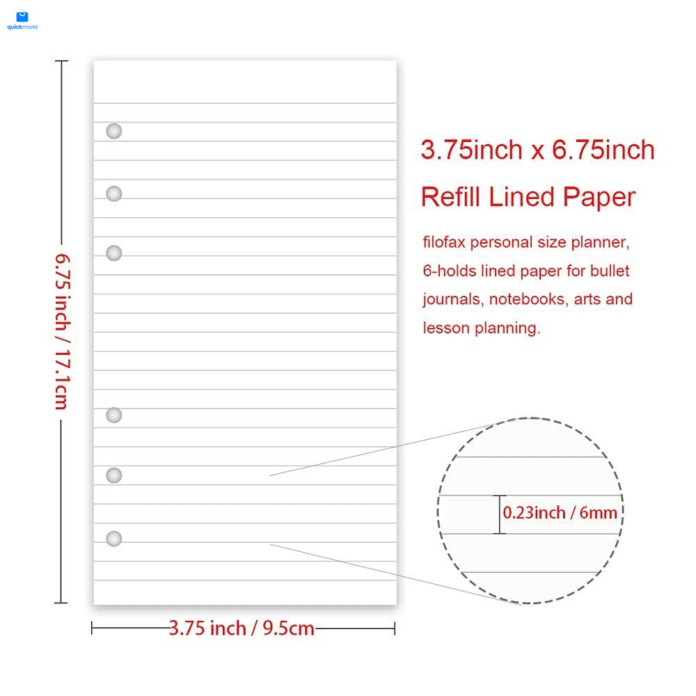 A6 Lined Refill Paper, 100 Sheets/200 Pages Loose Leaf 100 Sheets, White