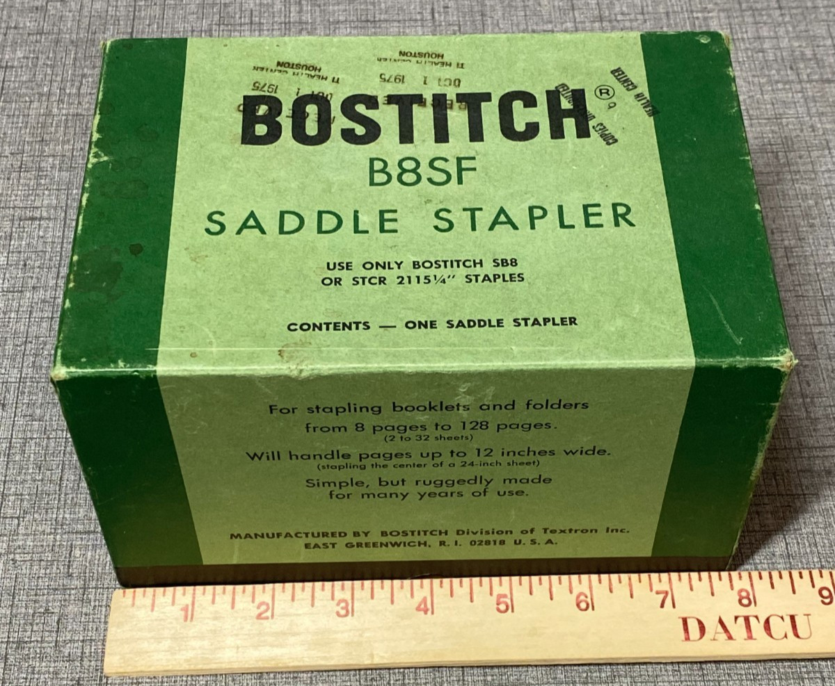 Vintage 1970’s Green Bostitch B8SF Saddle Stapler With Box Excellent Condition