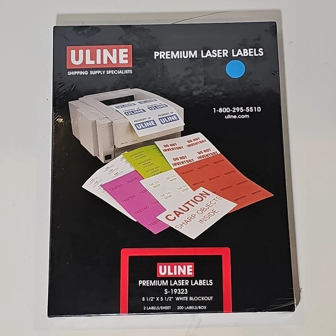 Uline Premium Laser Labels BLOCKOUT White, 8.5″ x 5.5″ Pack of 200/Box # S-19323