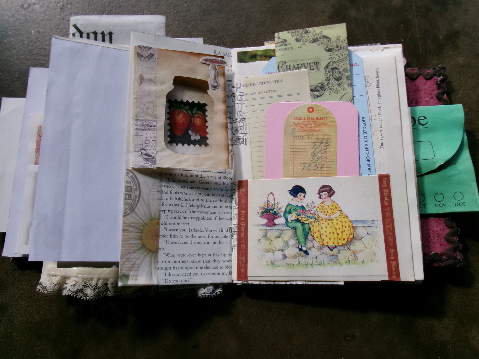 LOT OF 2 JUNK JOURNALS VINTAGE CHILDREN TAGS TUCKS BOOK PAGES COFFE STAIN PAGES