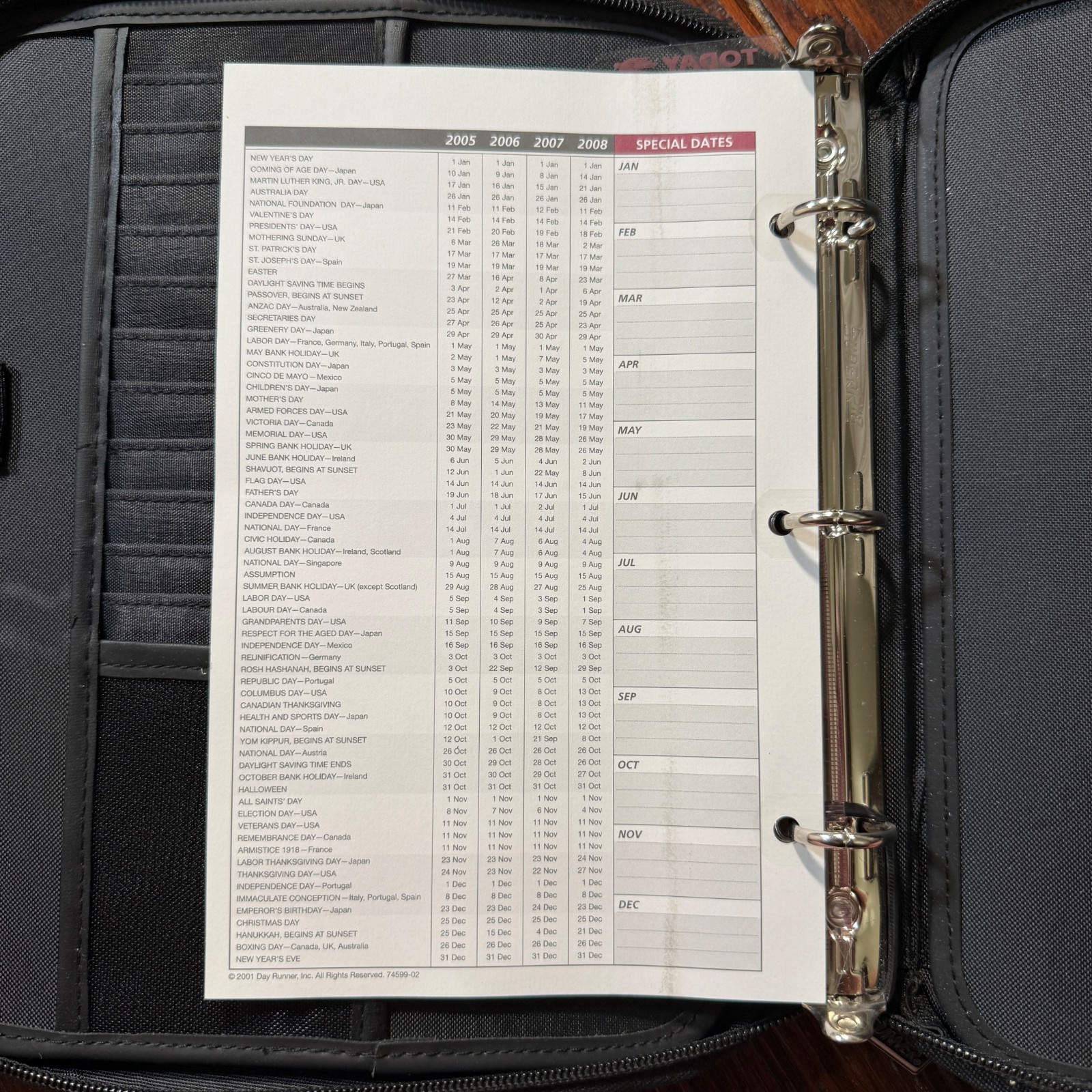 Dayrunner Planner 3 Ring 8×10 Black Zip Around Pockets Organizer Y2K