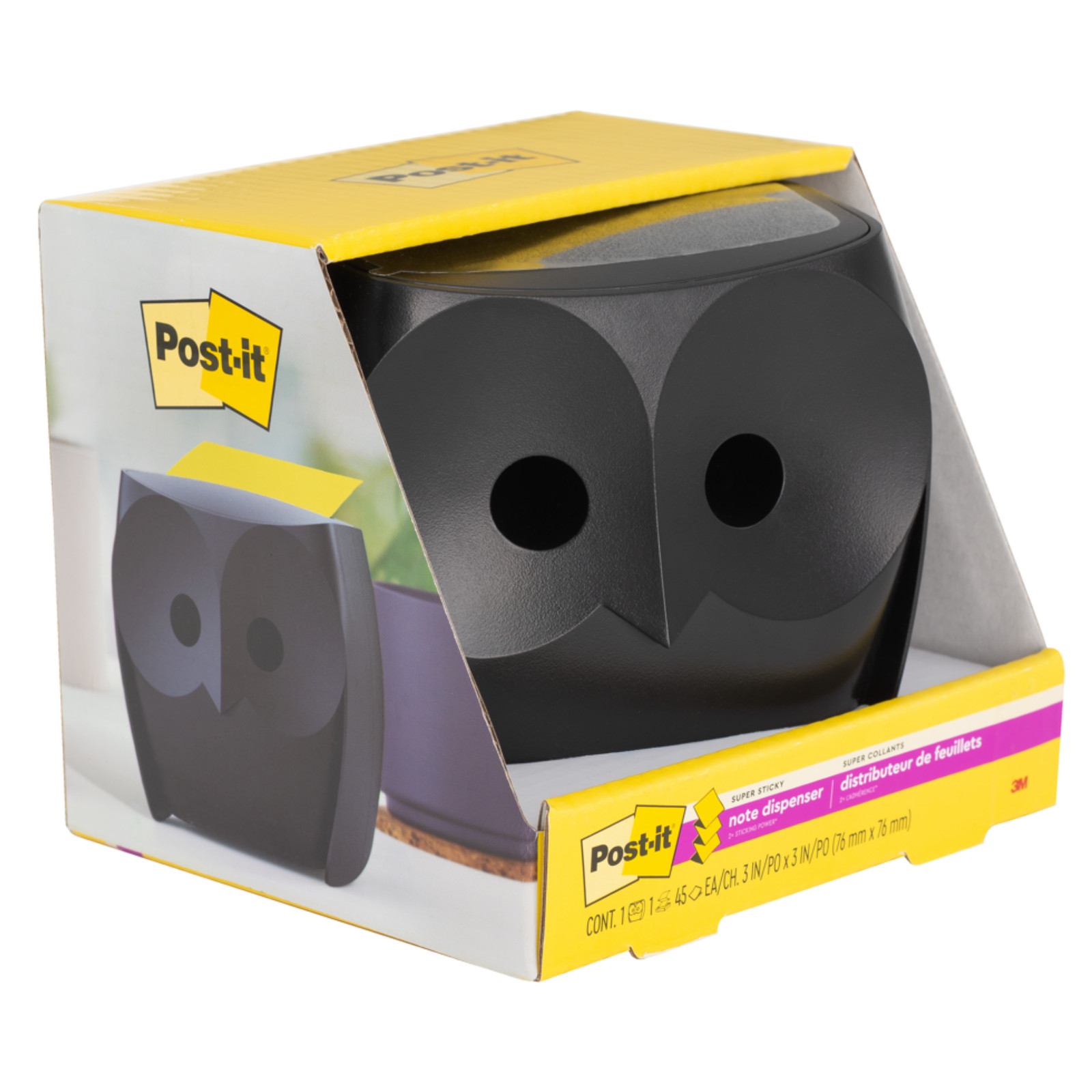 Post-it Owl Note Dispenser: 3 in. x 3 in. with 45 sheet pad (Black)