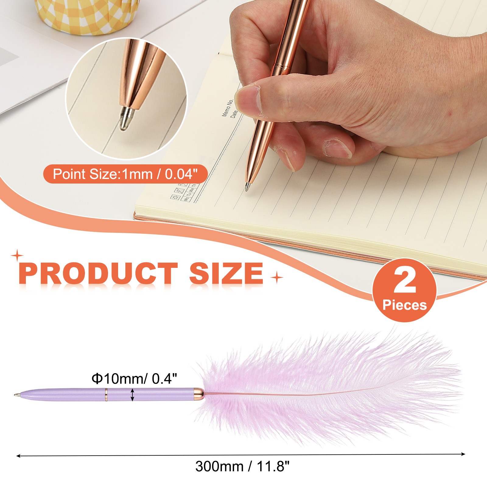 Feather Ballpoint Pens Bulk, 2Pcs Writing Pens Style 1, Purple