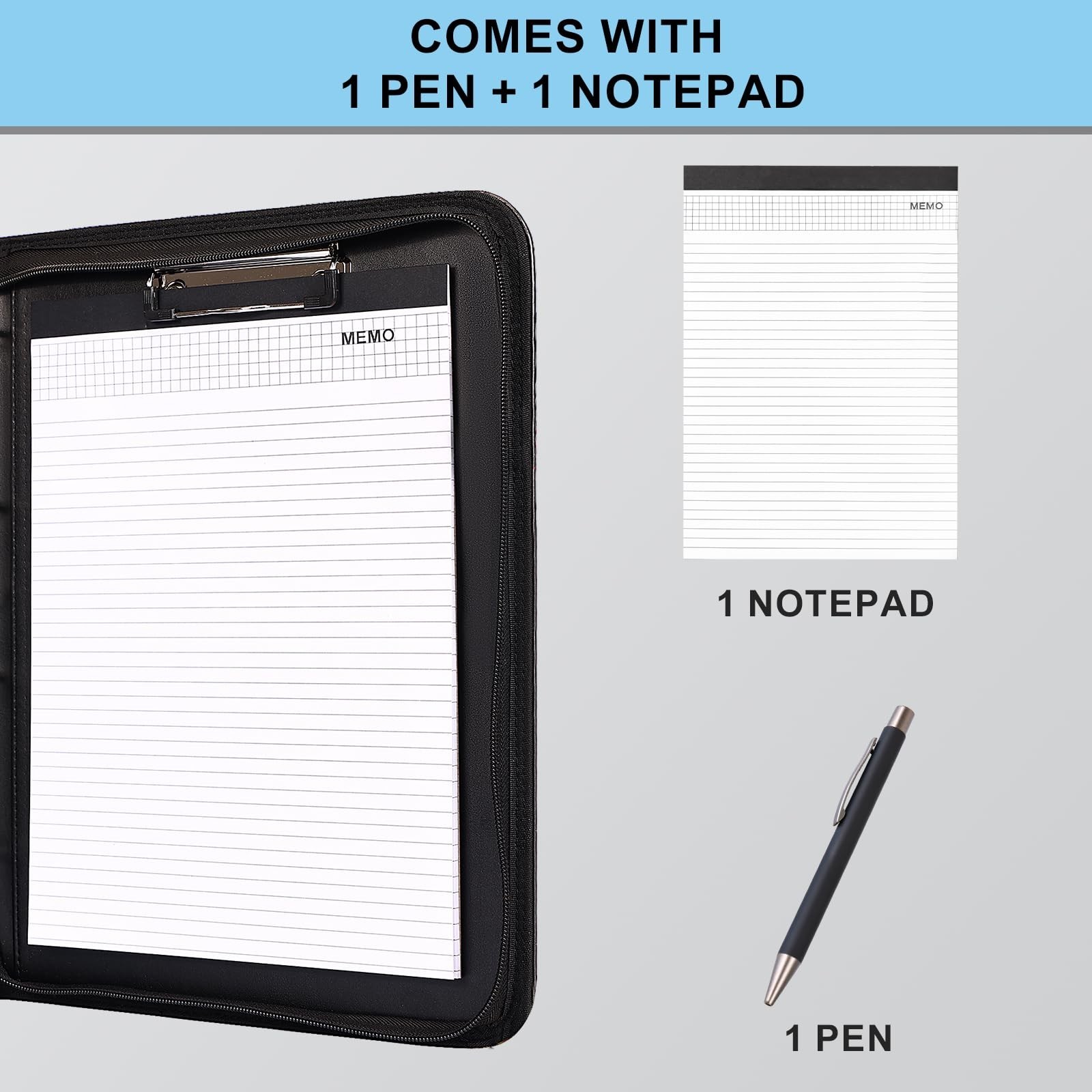 Leather Padfolio Organizer for Men & Women – Professional Resume Holder, Zippere