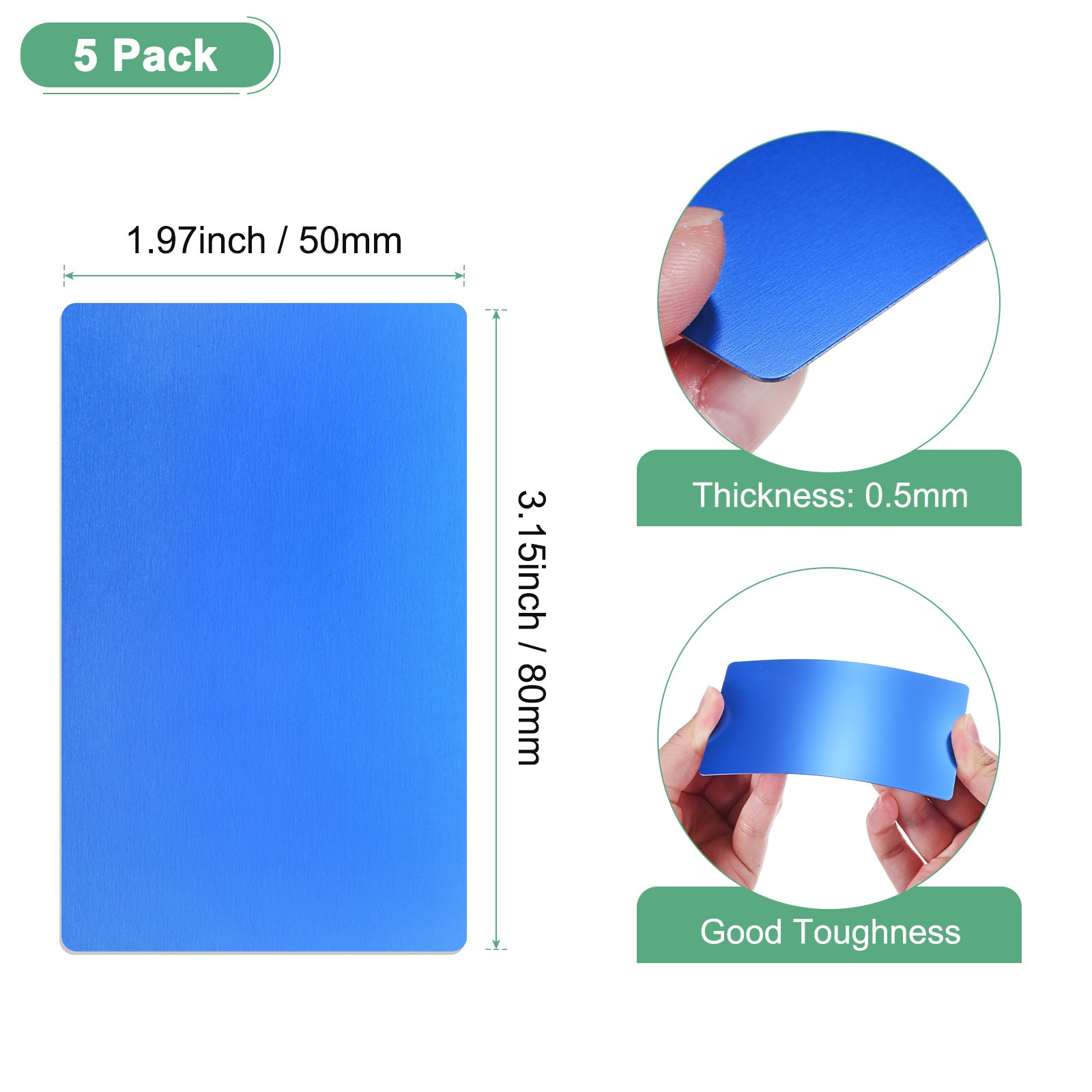 5-Pack Metal Business Card Blanks, 80x50x0.5mm Aluminum Dark Blue