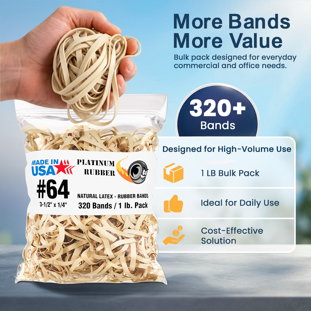 Bulk 320 pcs USA Postal Size #64 Rubber Bands 1LB Bag (3-1/2 x 1/4″) 1#, 1 Pound