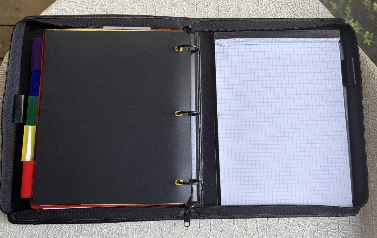 VTG Day Runner Planner Black Faux Leather Zip 3-Ring Entrepreneur Hidden Handles