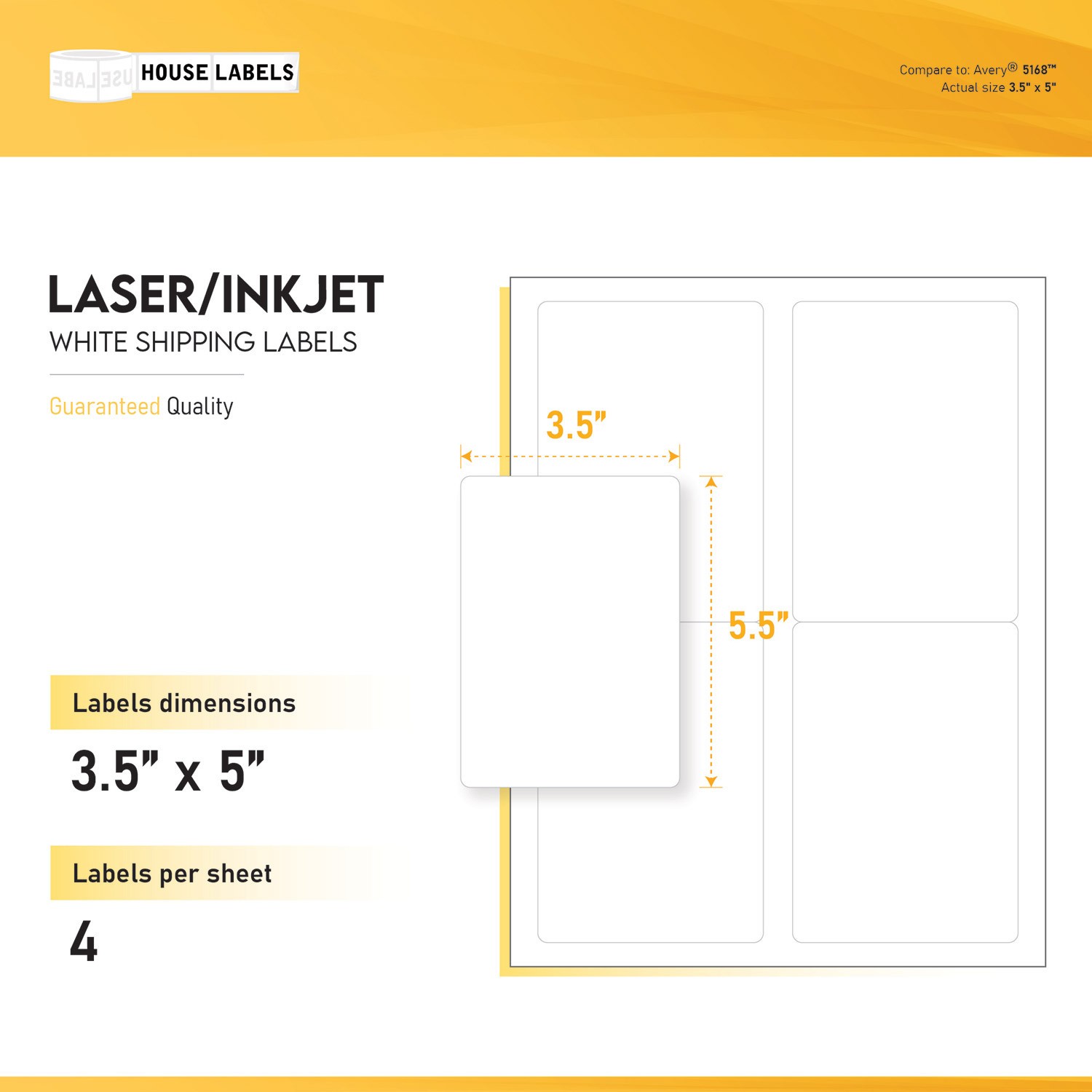 400 Sheets 1600 Labels 3.5 x 5 4 UP EASY PEEL White Address Shipping Labels