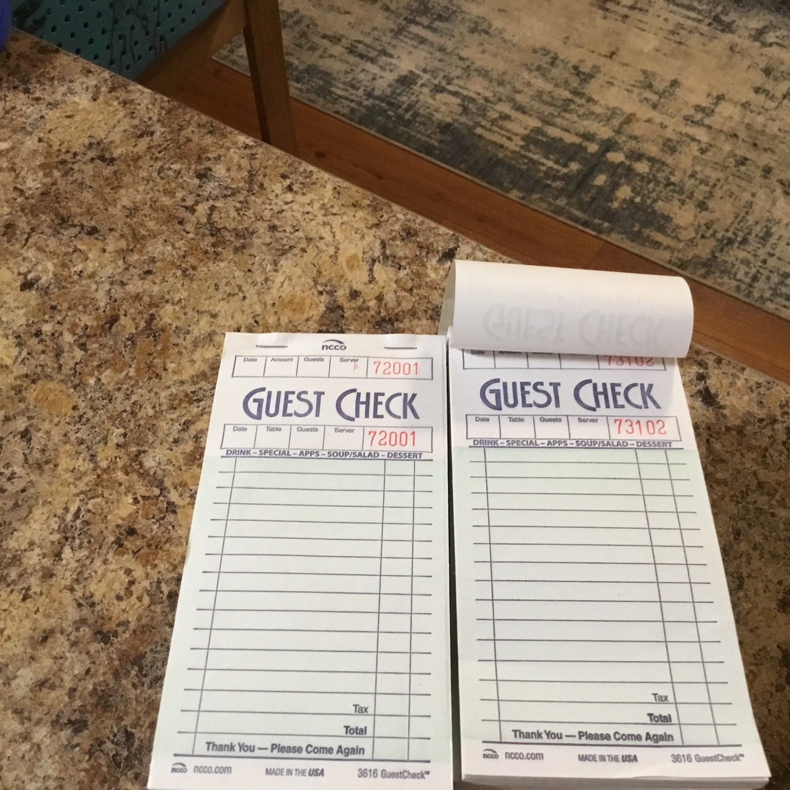 Waiter Check Pads NCCO #G3616 20 Pads Total 2000 Sheets White Waitress Notepad