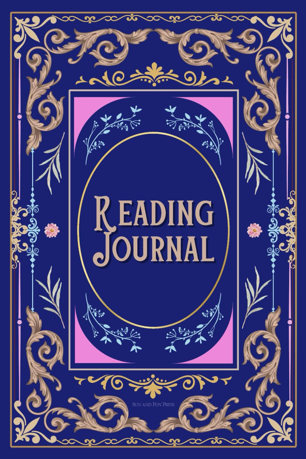 Reading Journal: Royal Blue, Logbook, Gold borders, Vintage, Dark Academia, Line