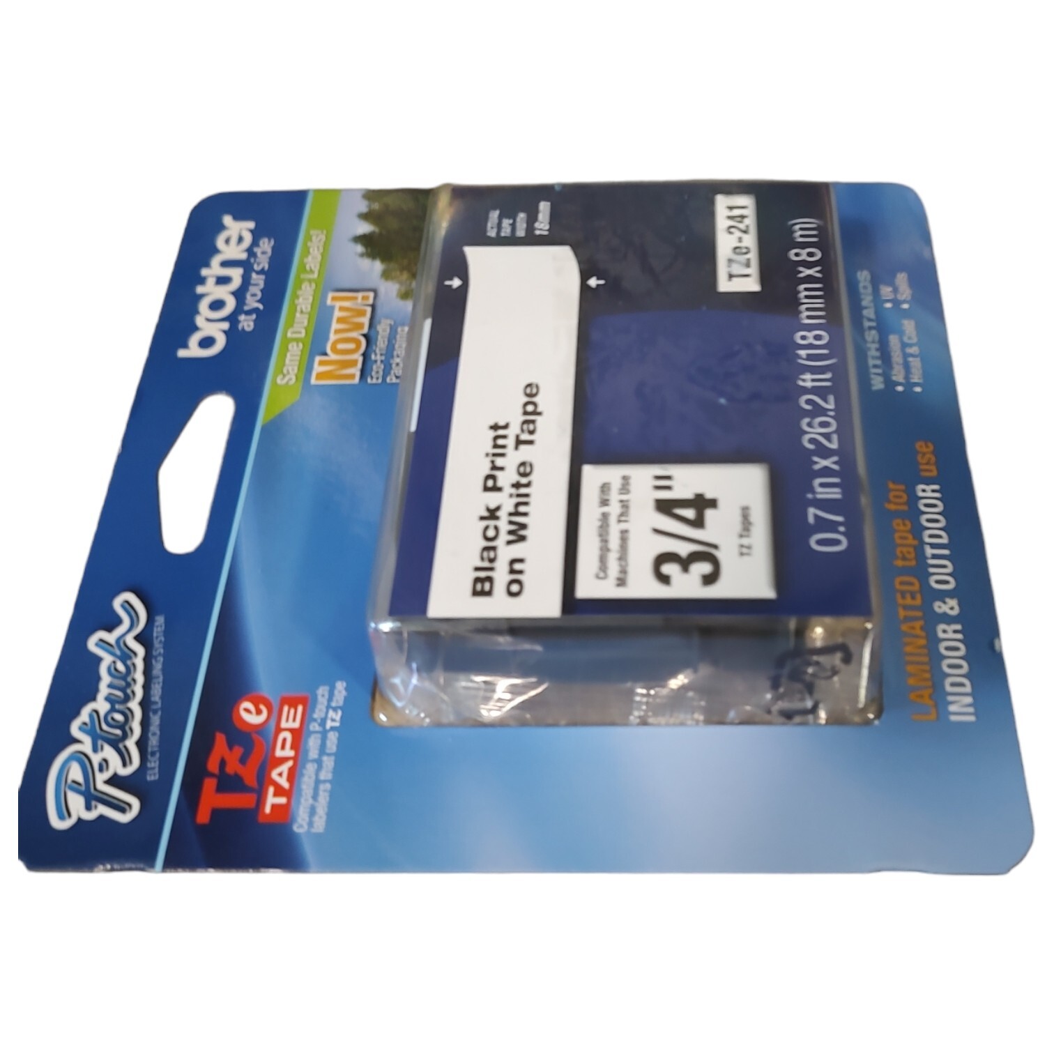 Brother 18mm (0.7″) Black on White Tape for P-Touch, 8m (26.2 ft)
