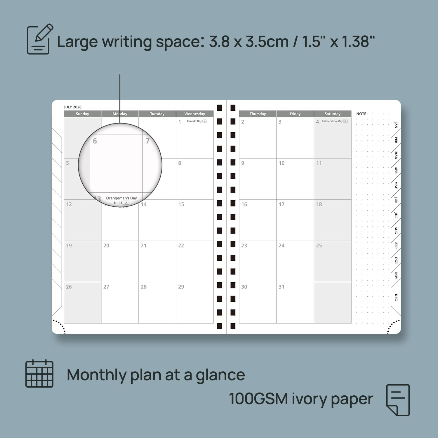 2026 Weekly Planner 8.5×6.5 Spiral Notebook Monthly Tabs 100GSM Lilac