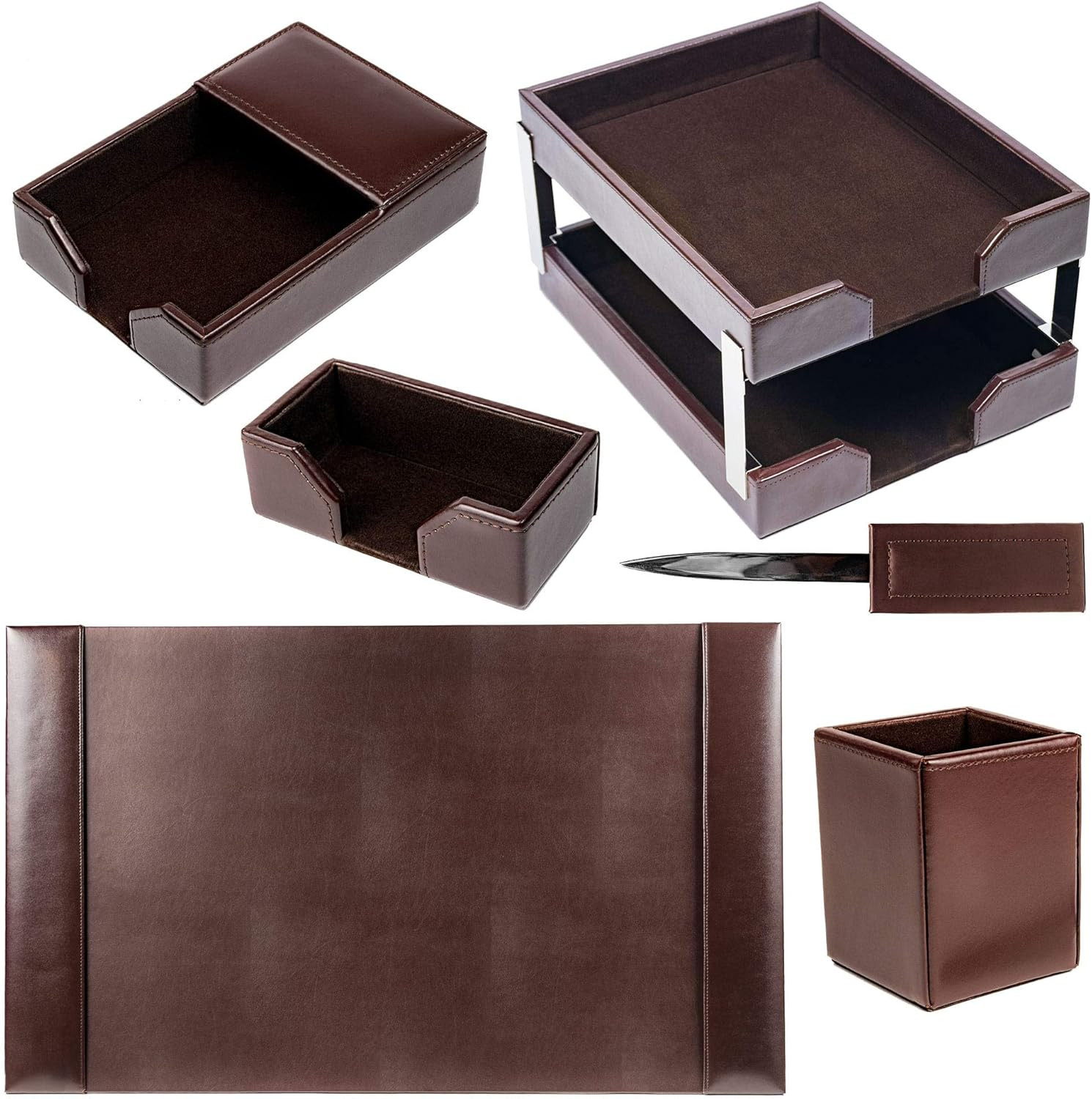 Bonded Leather Desk Set – Luxury Leather Desk Pad & Desk Organization Essentials