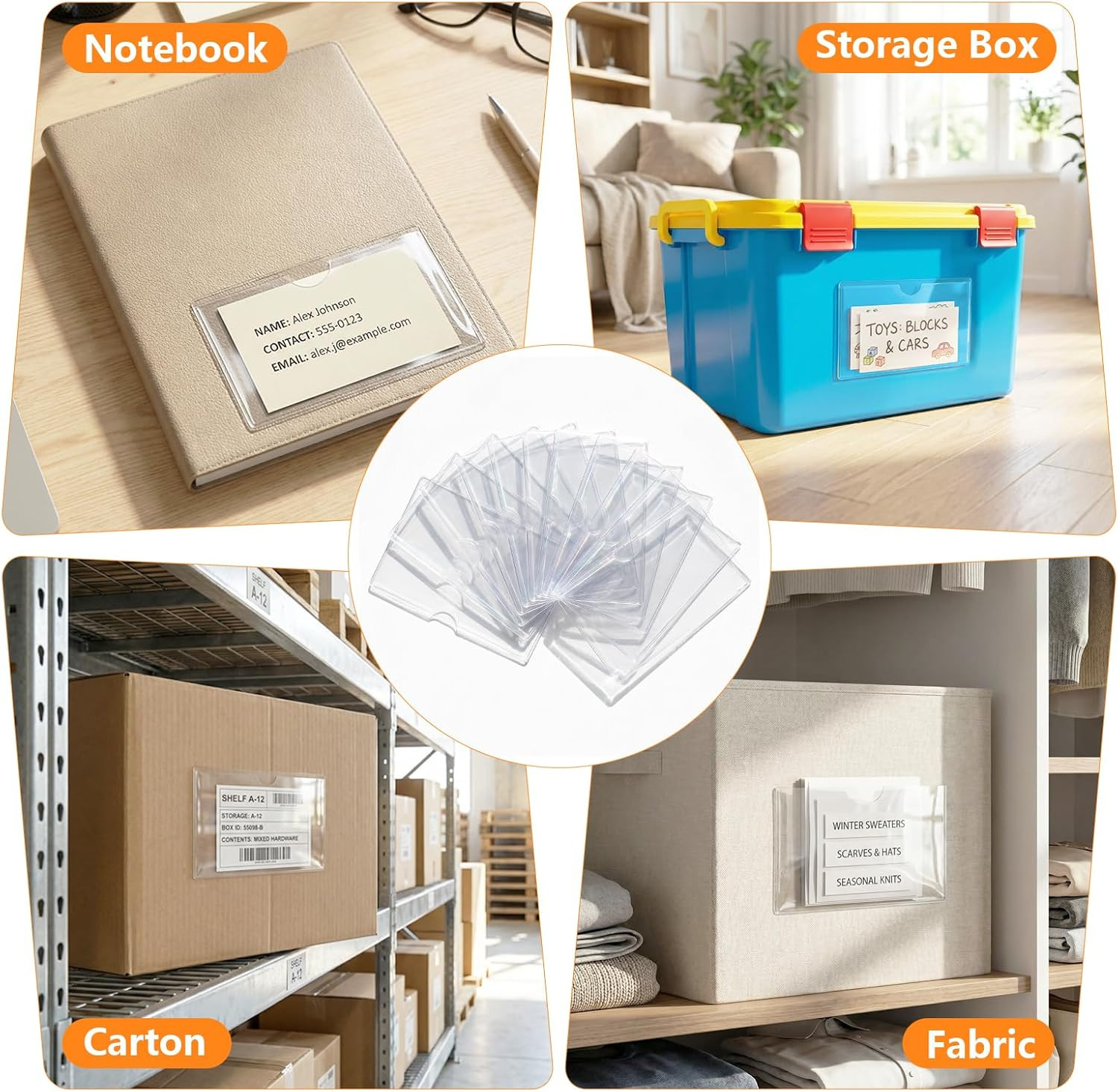 50 Pack Clear Adhesive Pockets 3″ X 5″, Self-Stick Index Card Pockets with Top O